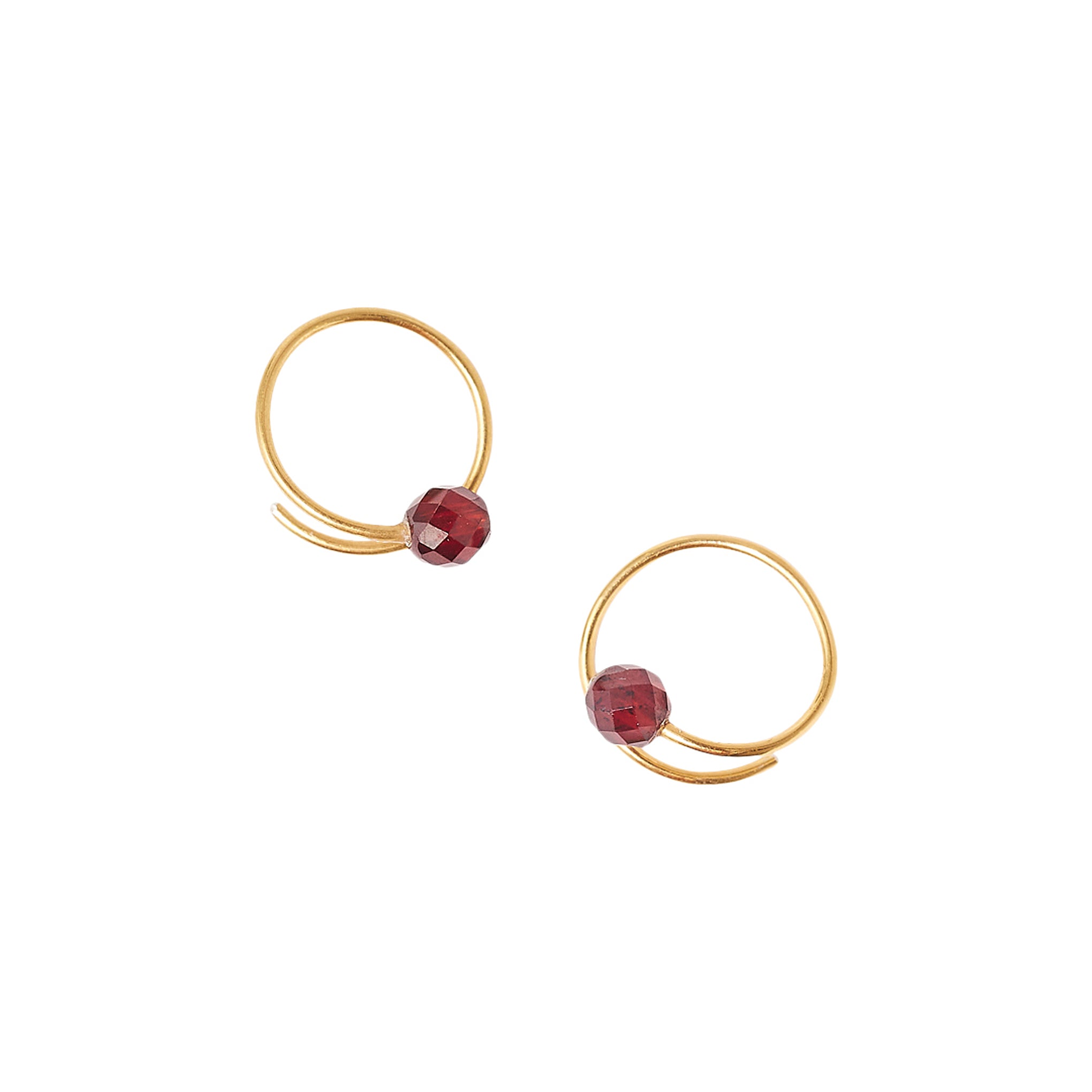 Chan Luu Faceted Garnet Eternal Spiral Huggie Earrings in Gold