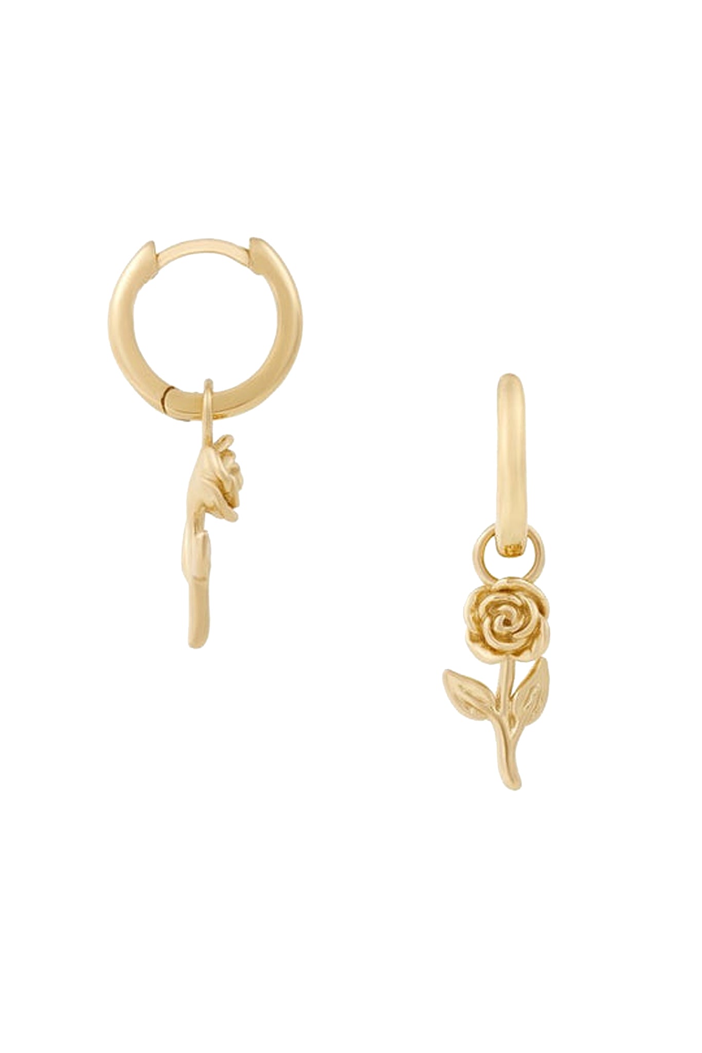Five and Two Penny Flower Charm Huggie Hoop Earrings in 14k Gold Vermeil