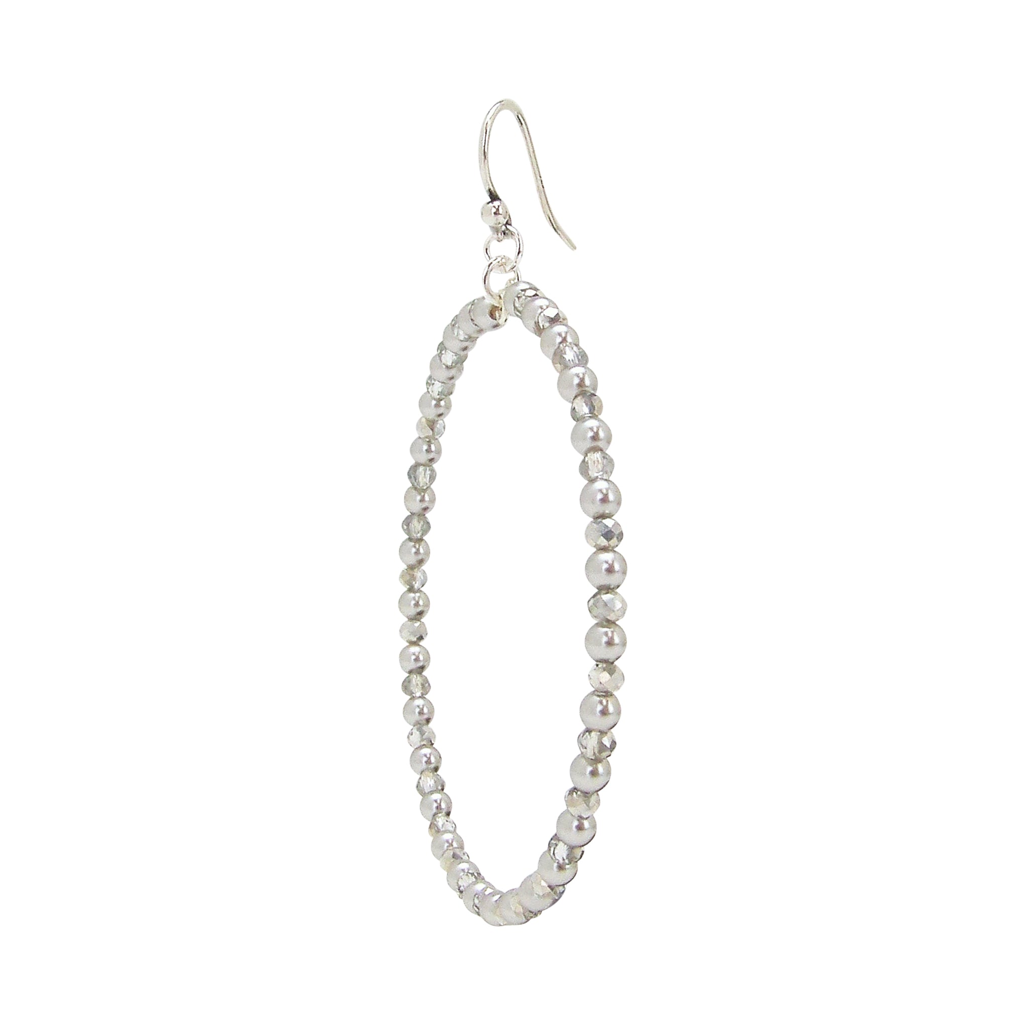 Chan Luu Silver Hoop Earrings in Grey Beads and Crystals