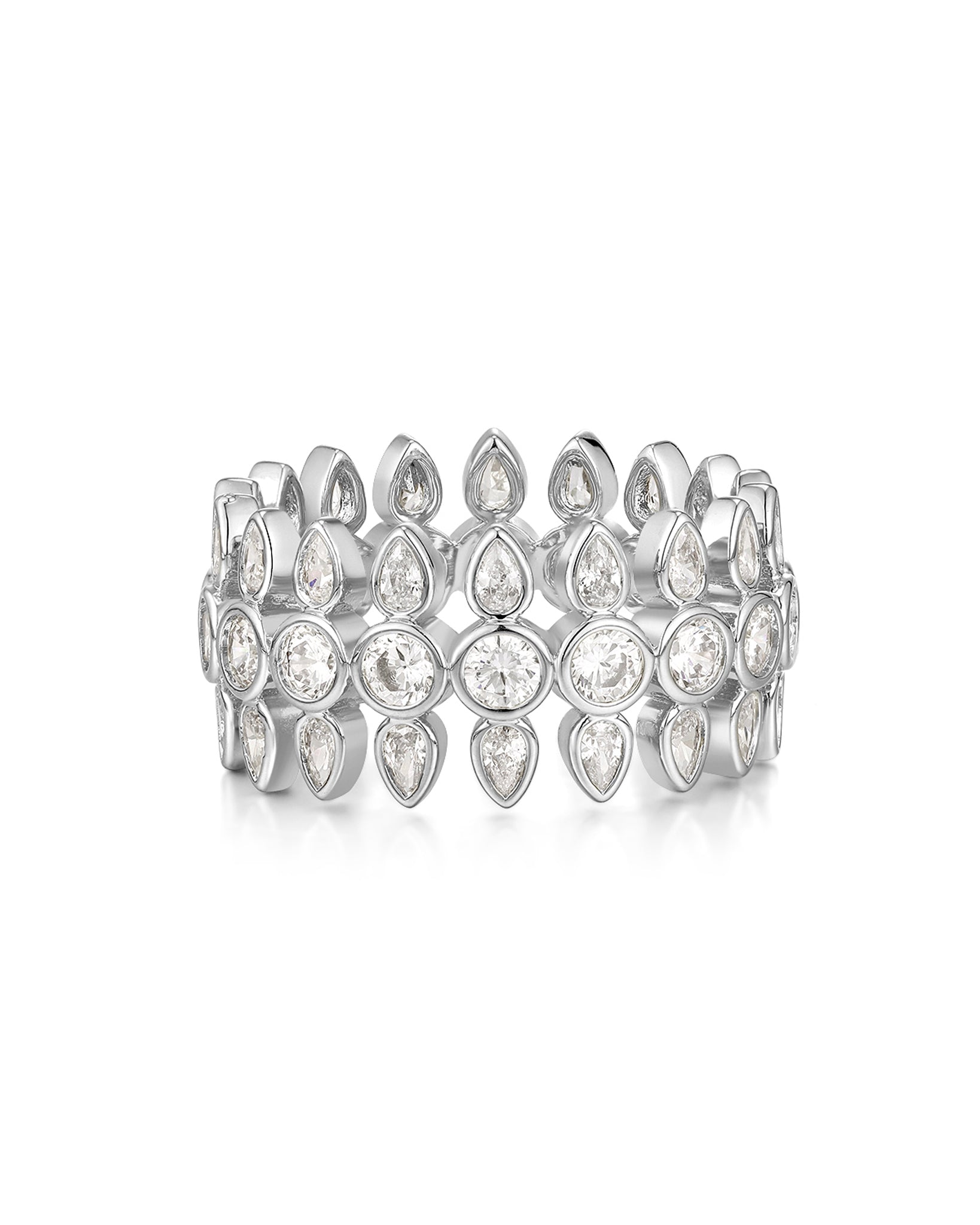 Luv Aj Florette Band Ring in CZ and Polished Rhodium Plated Size 5