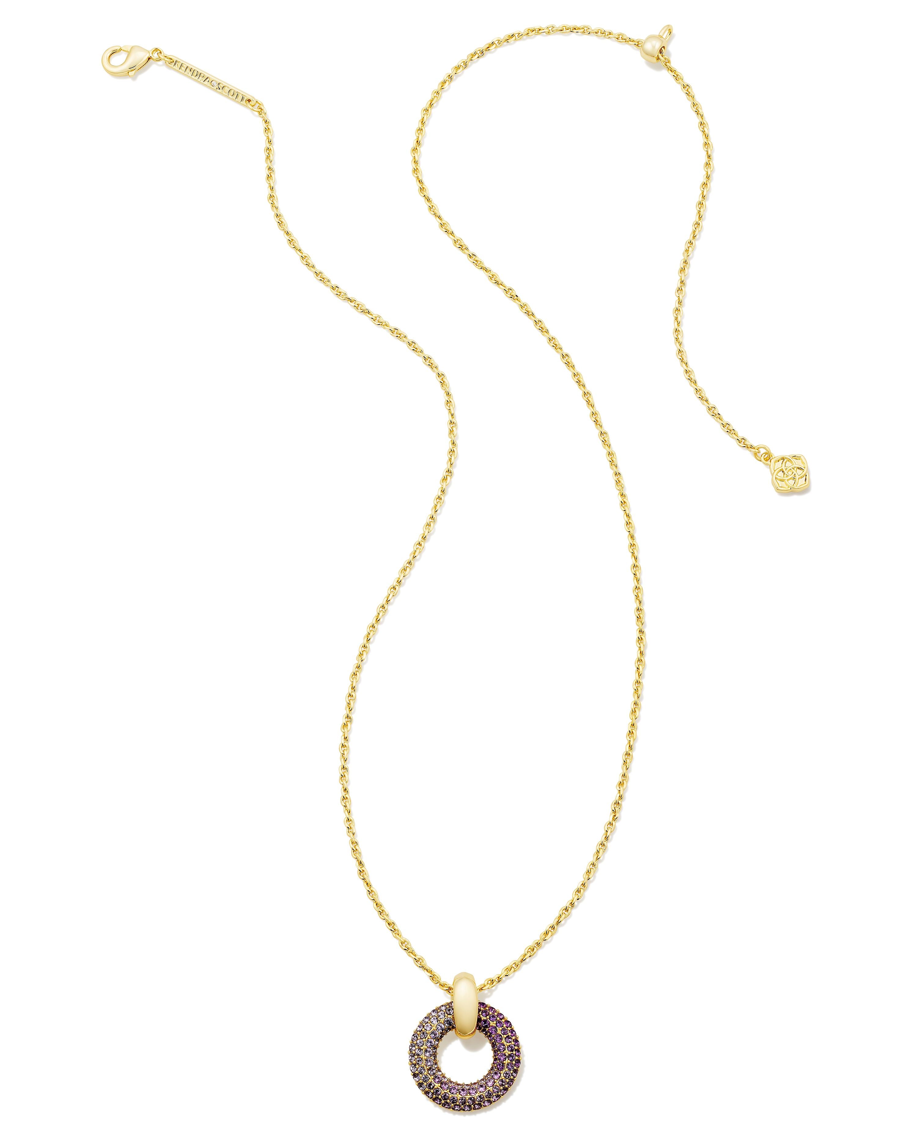 Kendra Scott Mikki Pendant Necklace in Purple Mauve Ombre Mix and Gold