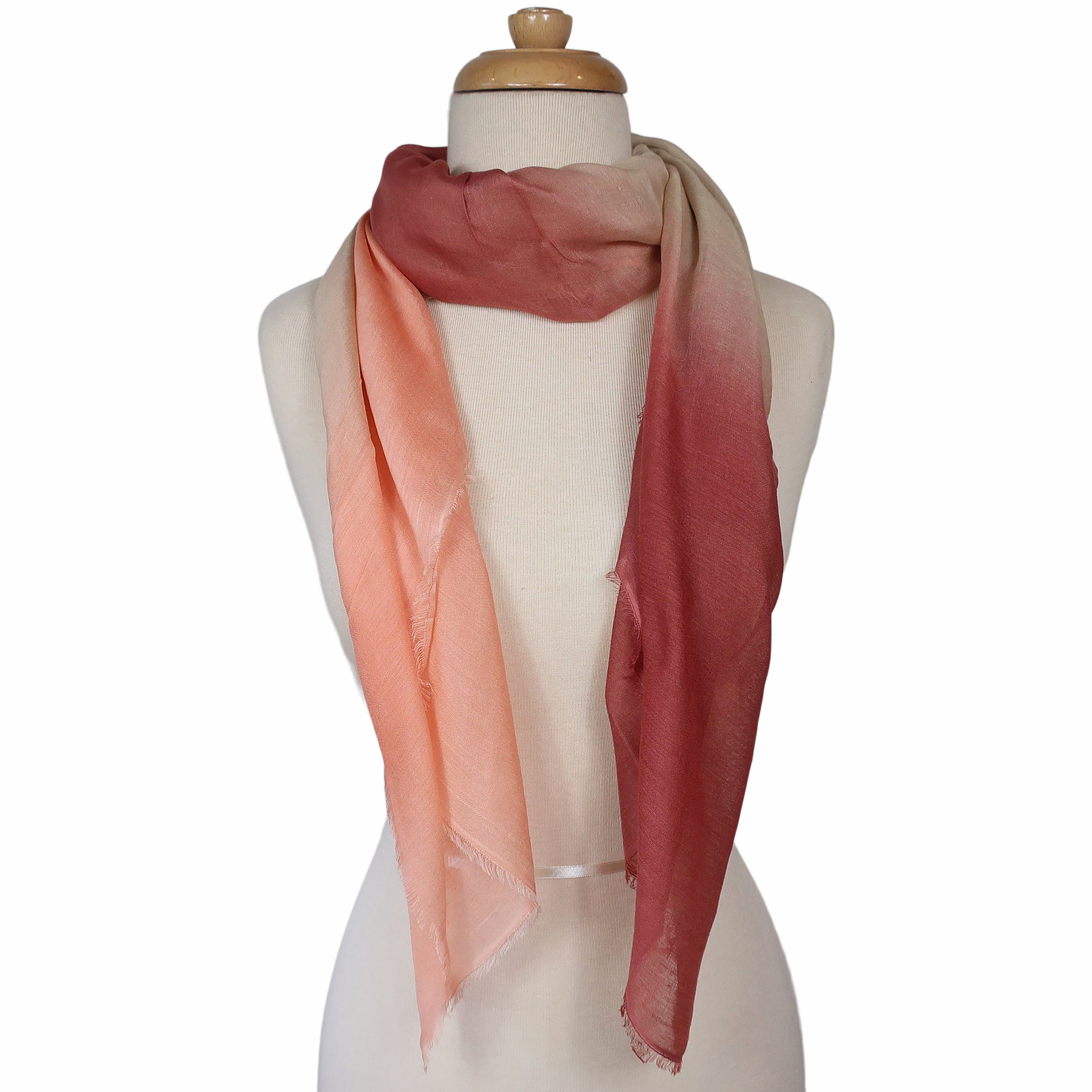 Blue Pacific Dream Cashmere and Silk Scarf in Brown and Tangerine 47 x 37
