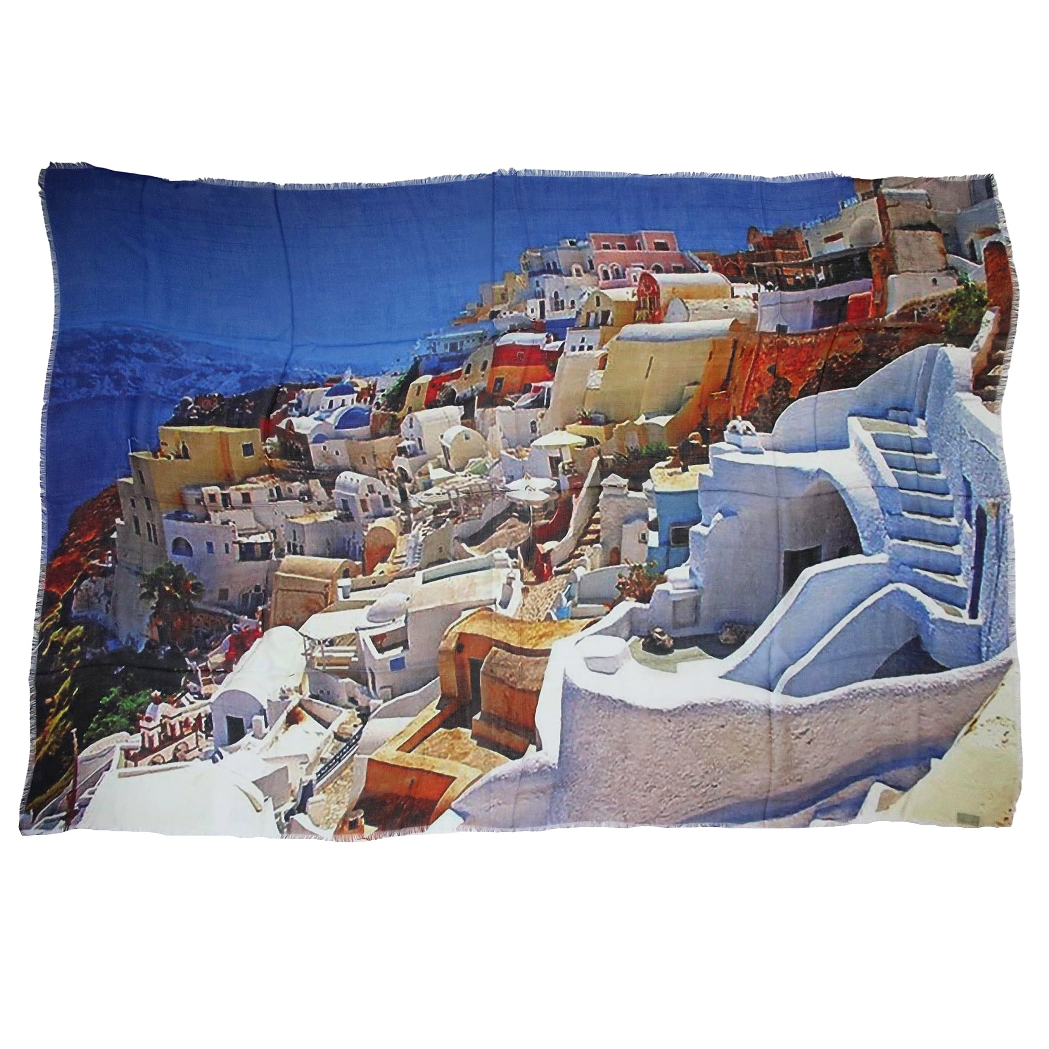 Blue Pacific Micromodal and Wool Santorini Greece Tapestry Scarf