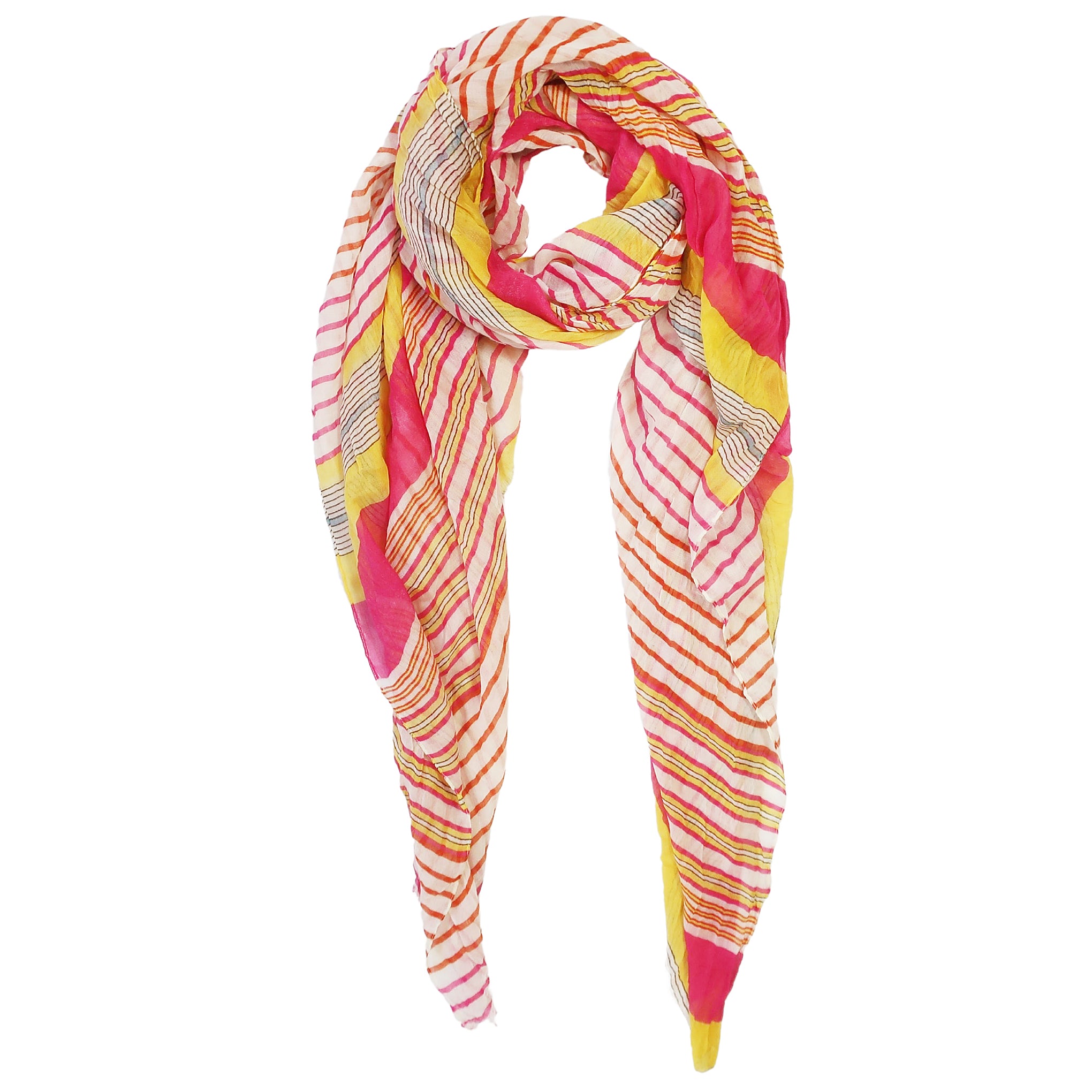 Blue Pacific Cotton Starburst Striped Scarf in Hot Pink and Yellow