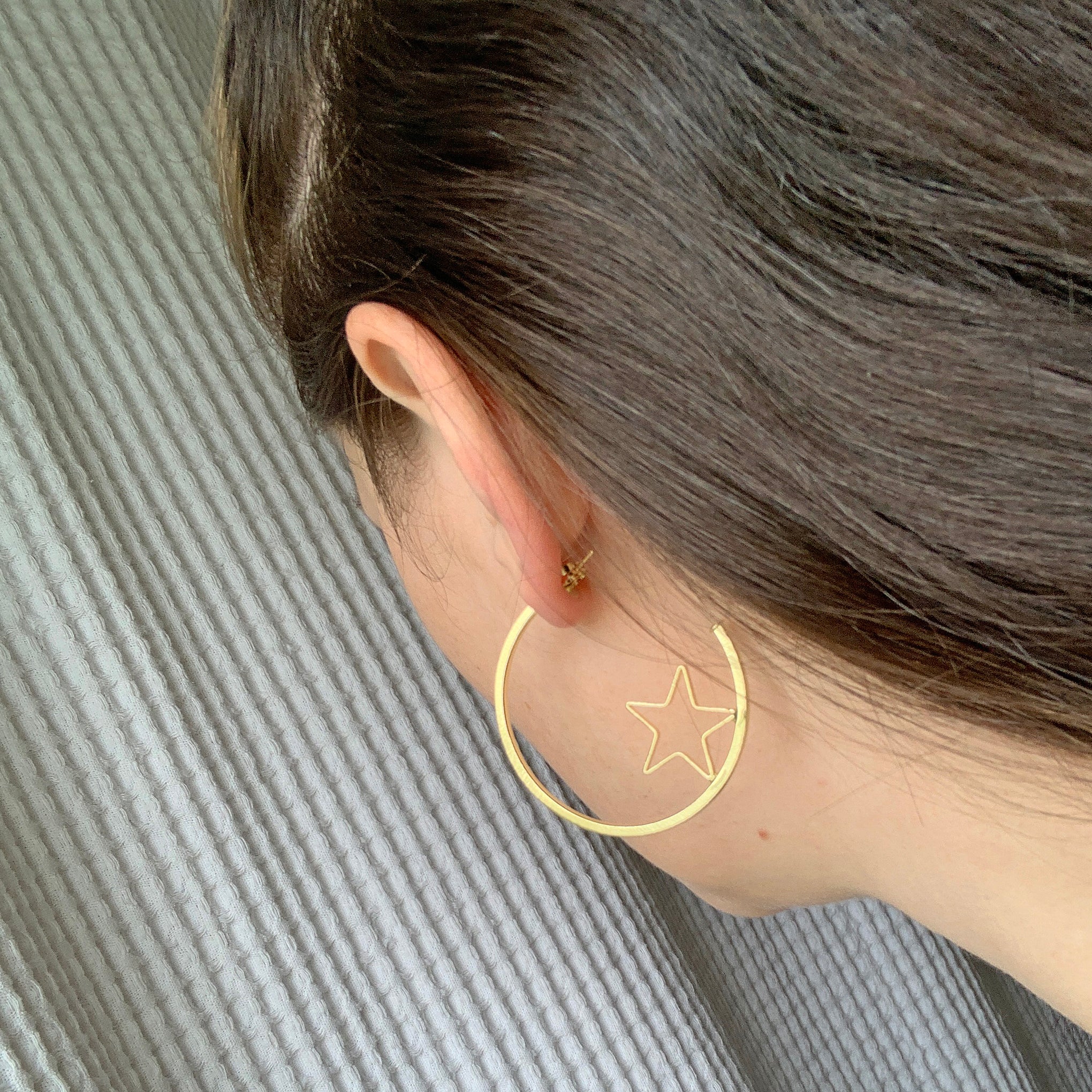 Sheila Fajl Star Gazing Hoop Earrings in Brushed Gold Plated