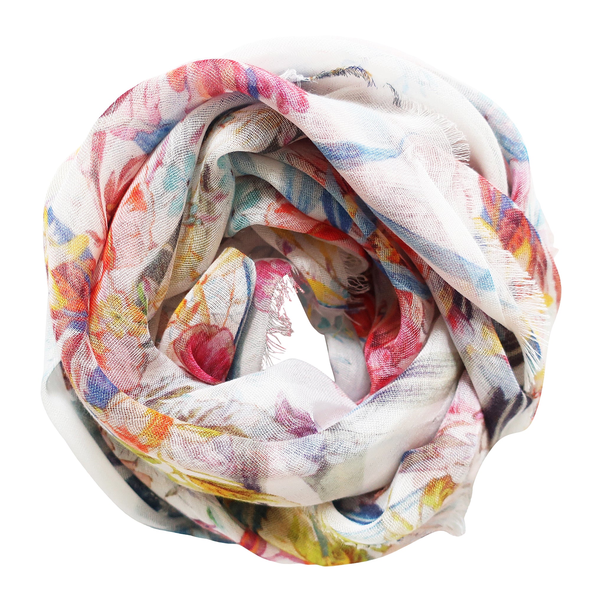 Blue Pacific English Colonial Neckerchief Scarf in Multicolor Floral and White