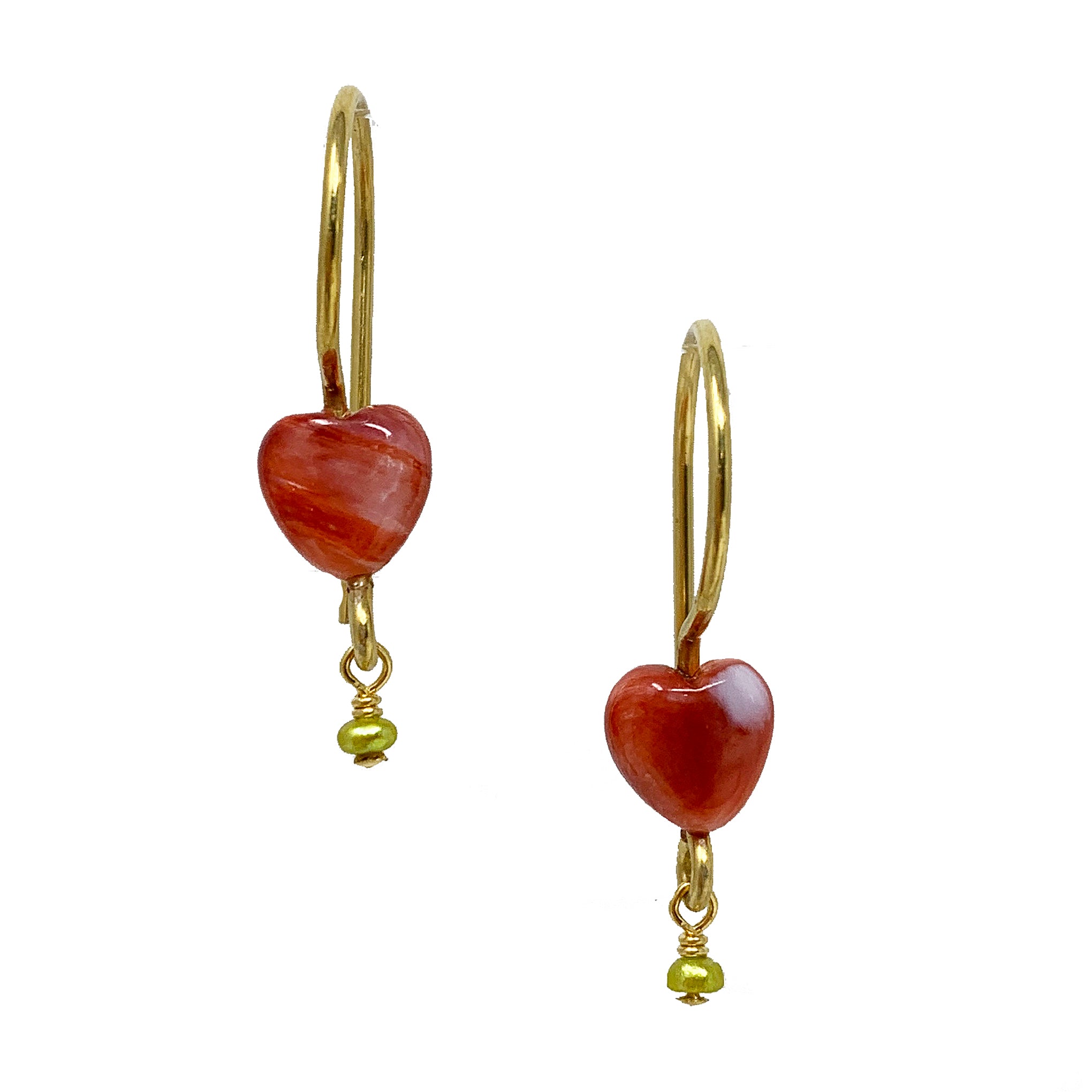 Chan Luu Petite Dangle Heart Charm Earrings in Red Shell Mix and Gold Vermeil