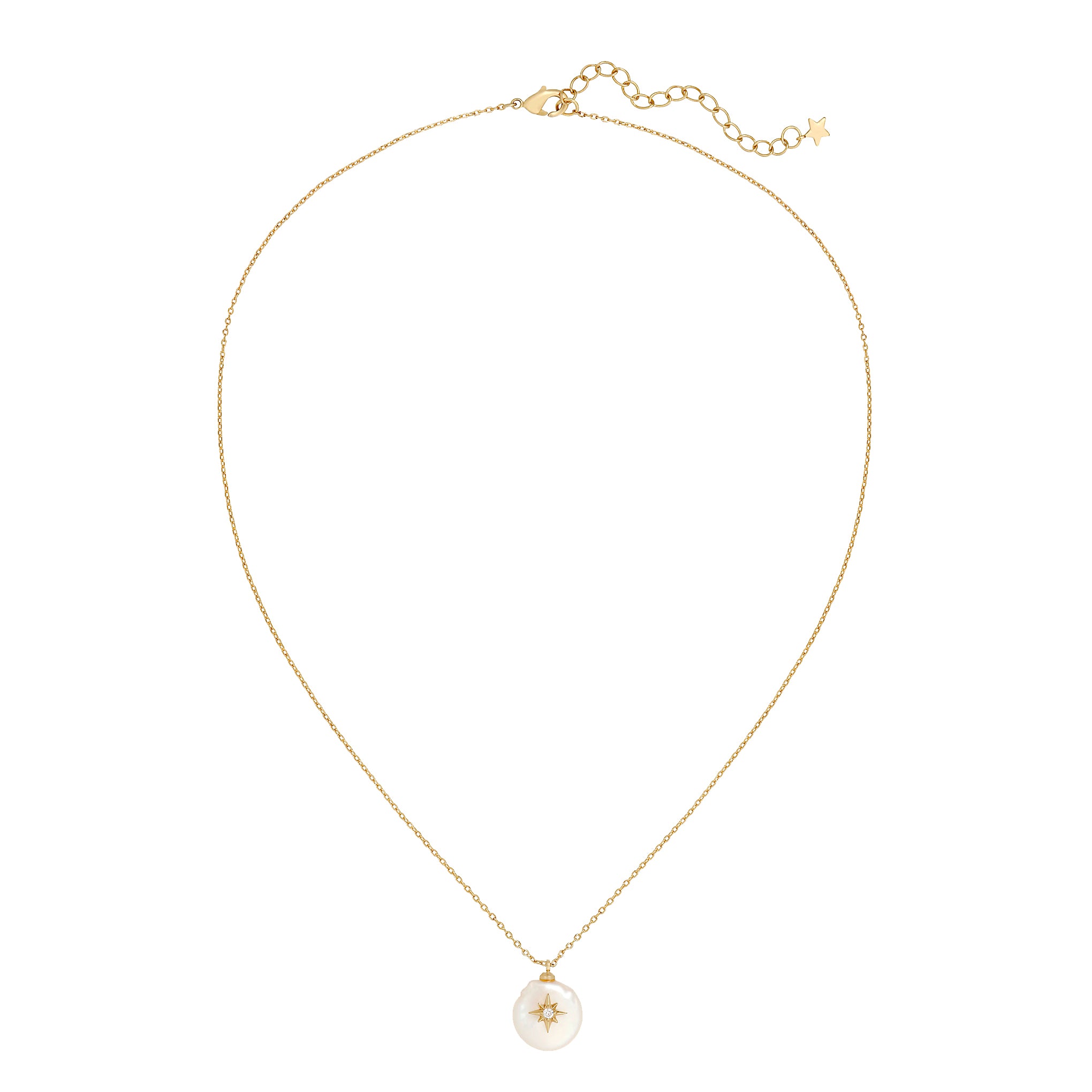 Five and Two Arie Pearl and Star Pendant Necklace in Clear CZ and Gold