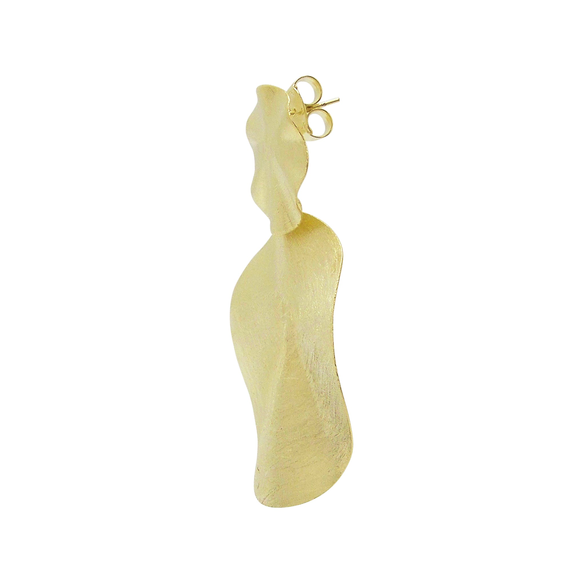 45 Degree Angle View of Sheila Fajl Isola Double Dangle Organic Earrings in Brushed Gold
