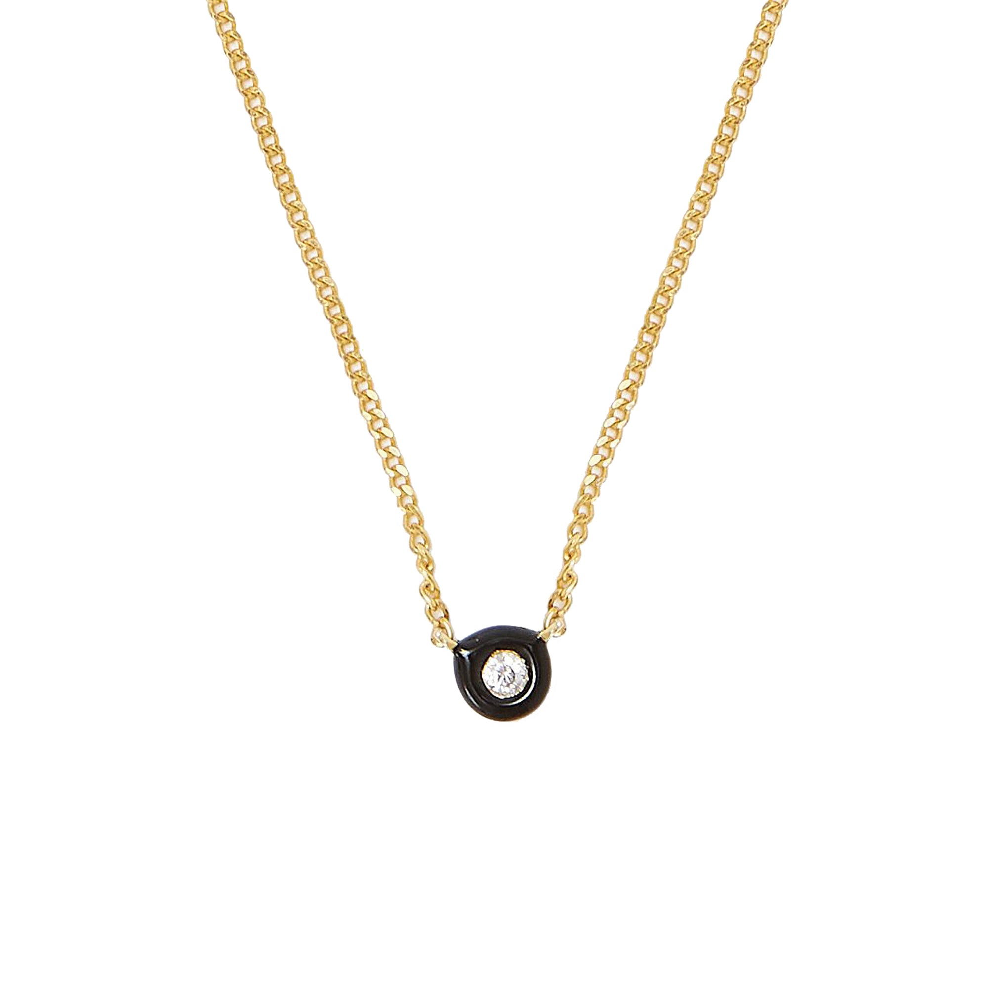 Chan Luu Bezel Set Diamond Pendant Necklace in Black Enamel and Gold Vermeil