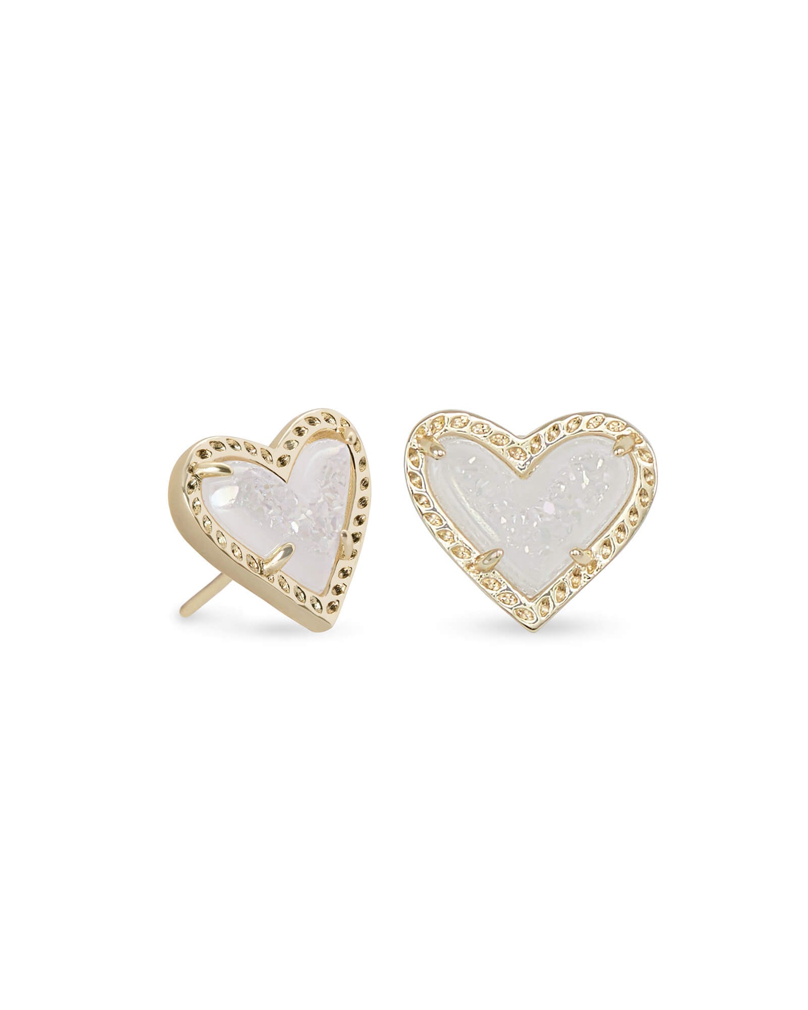 Kendra Scott Ari Heart Stud Earrings in Iridescent Drusy and Gold