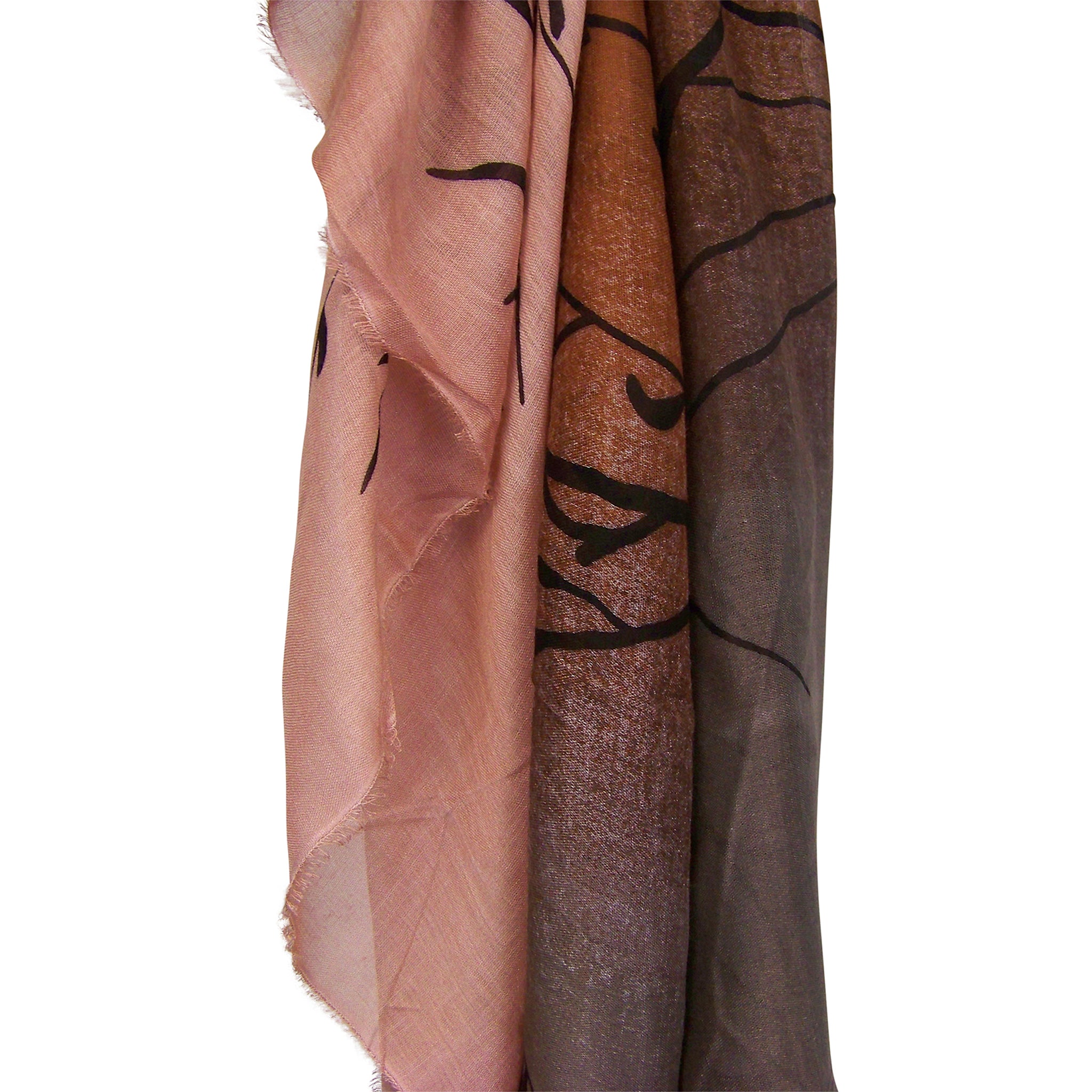 Blue Pacific Tree Print Cashmere and Silk Scarf in Taupe & Rust