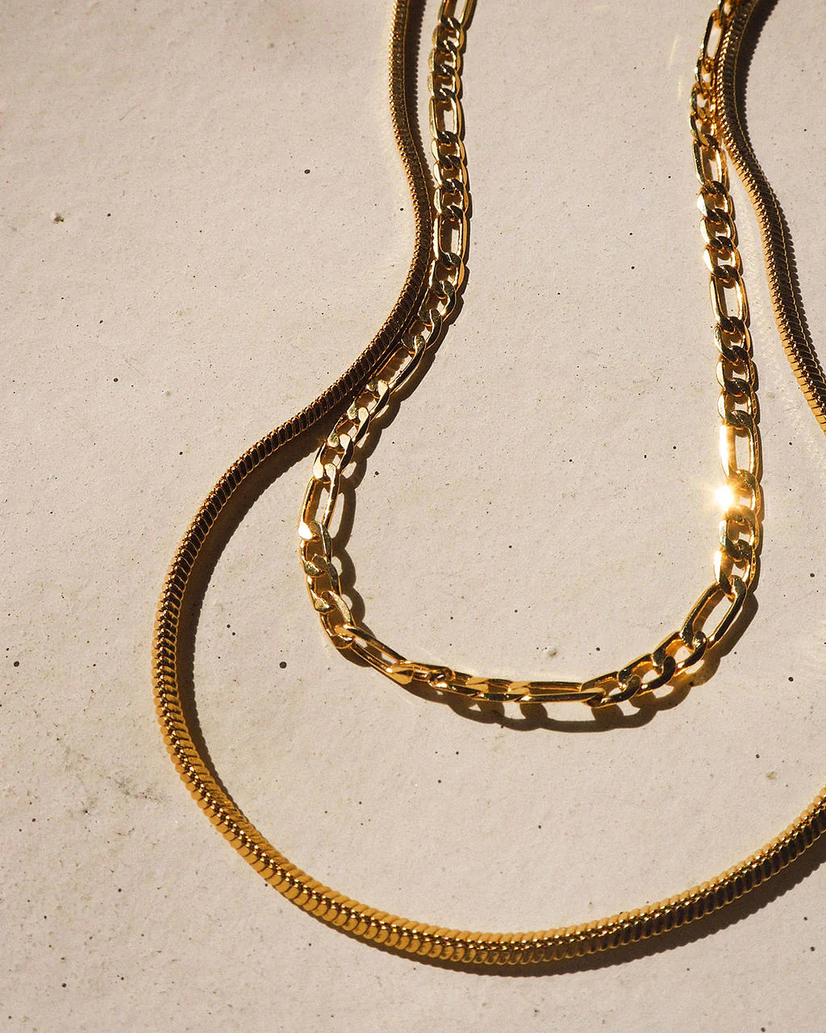 Luv Aj Cecilia Figaro and Herringbone Layering Double Chain Necklace in Gold Plated