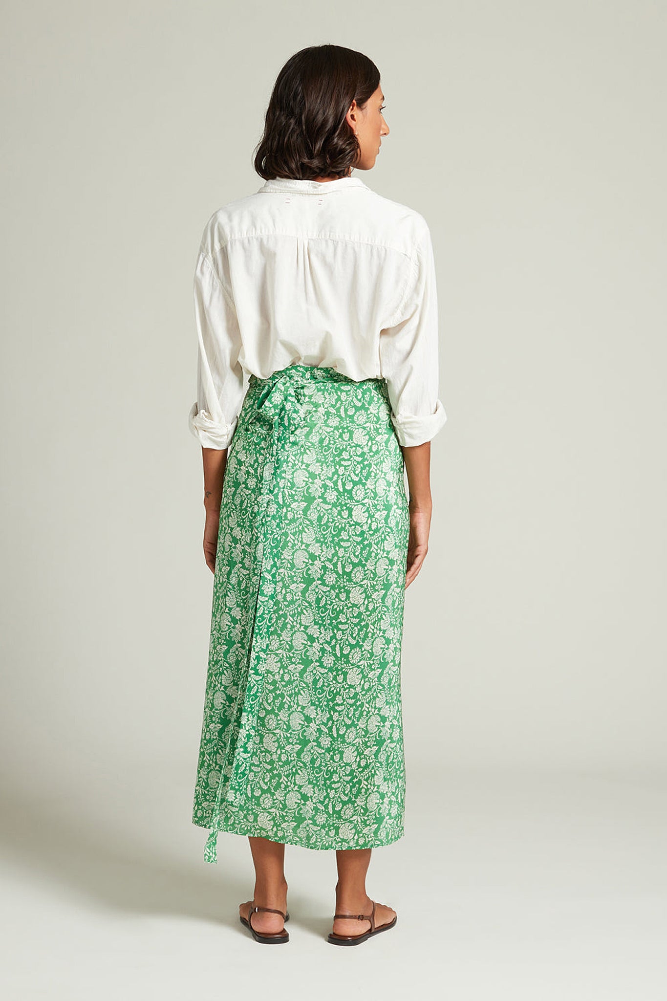 Chan Luu Eloise Floral Silk Wrap Skirt Sarong in Verdant Green