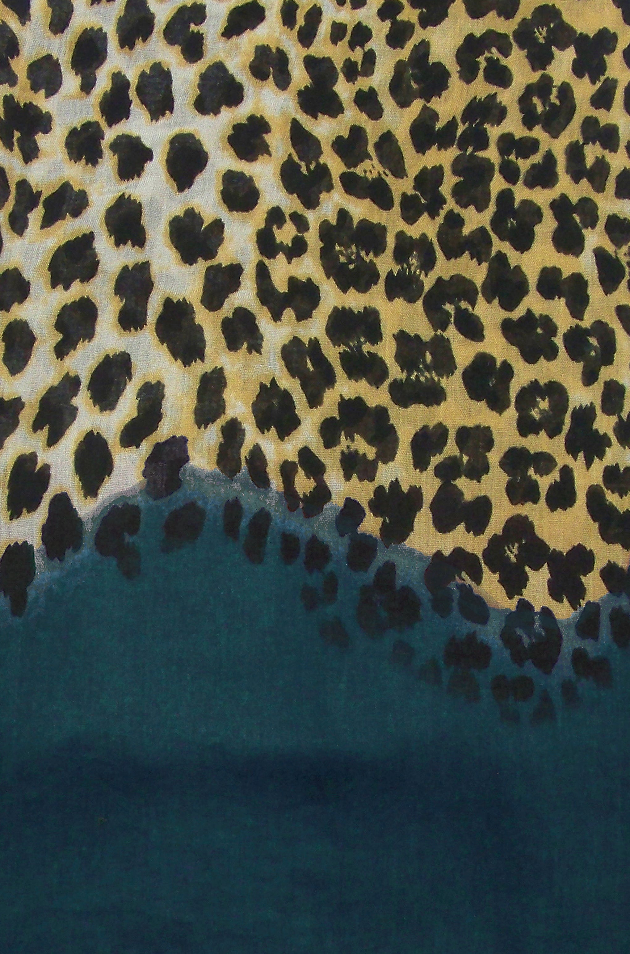 Teal Leopard Print Cashmere and Silk Wrap