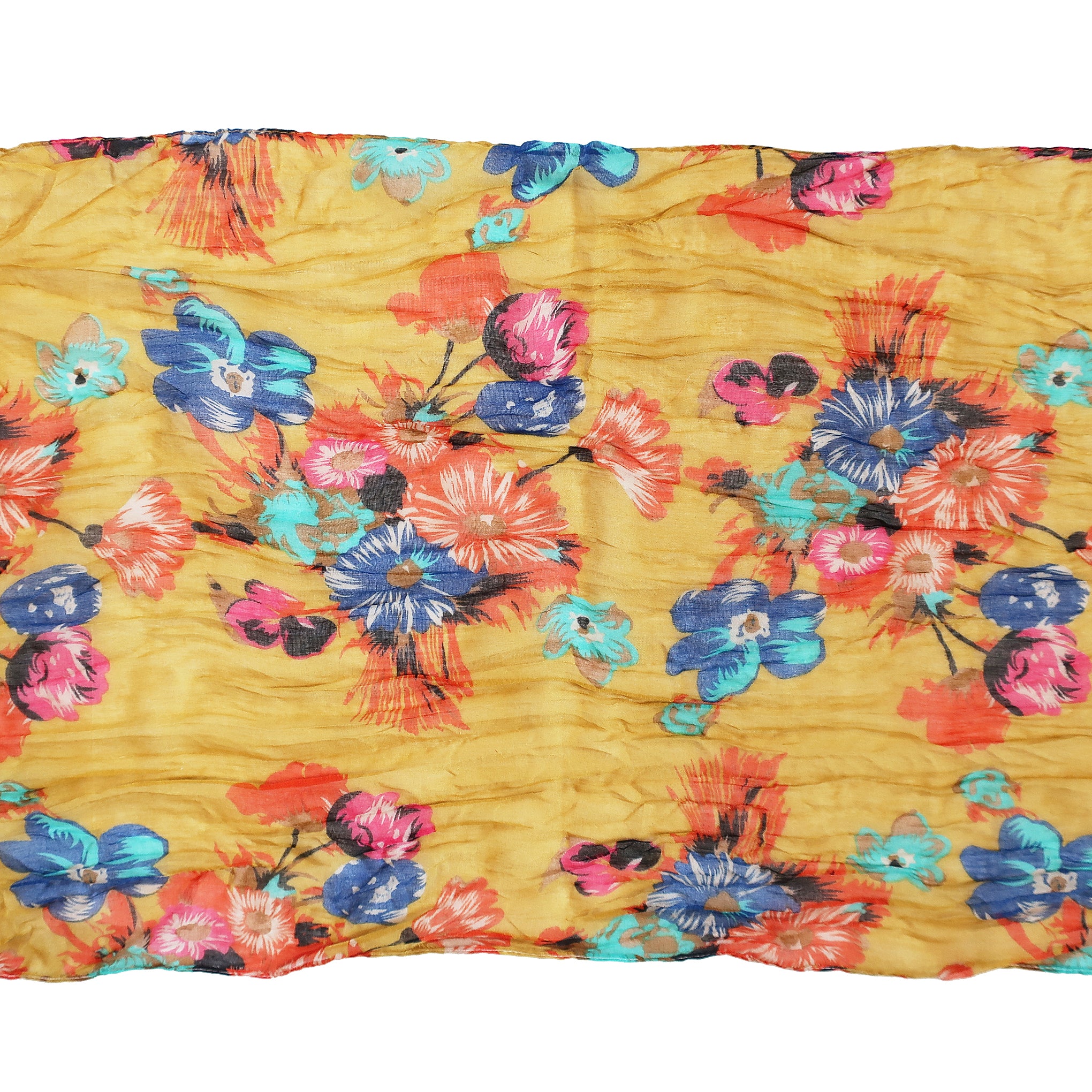Blue Pacific French Flower Cotton Neckerchief Scarf in Mustard Yellow