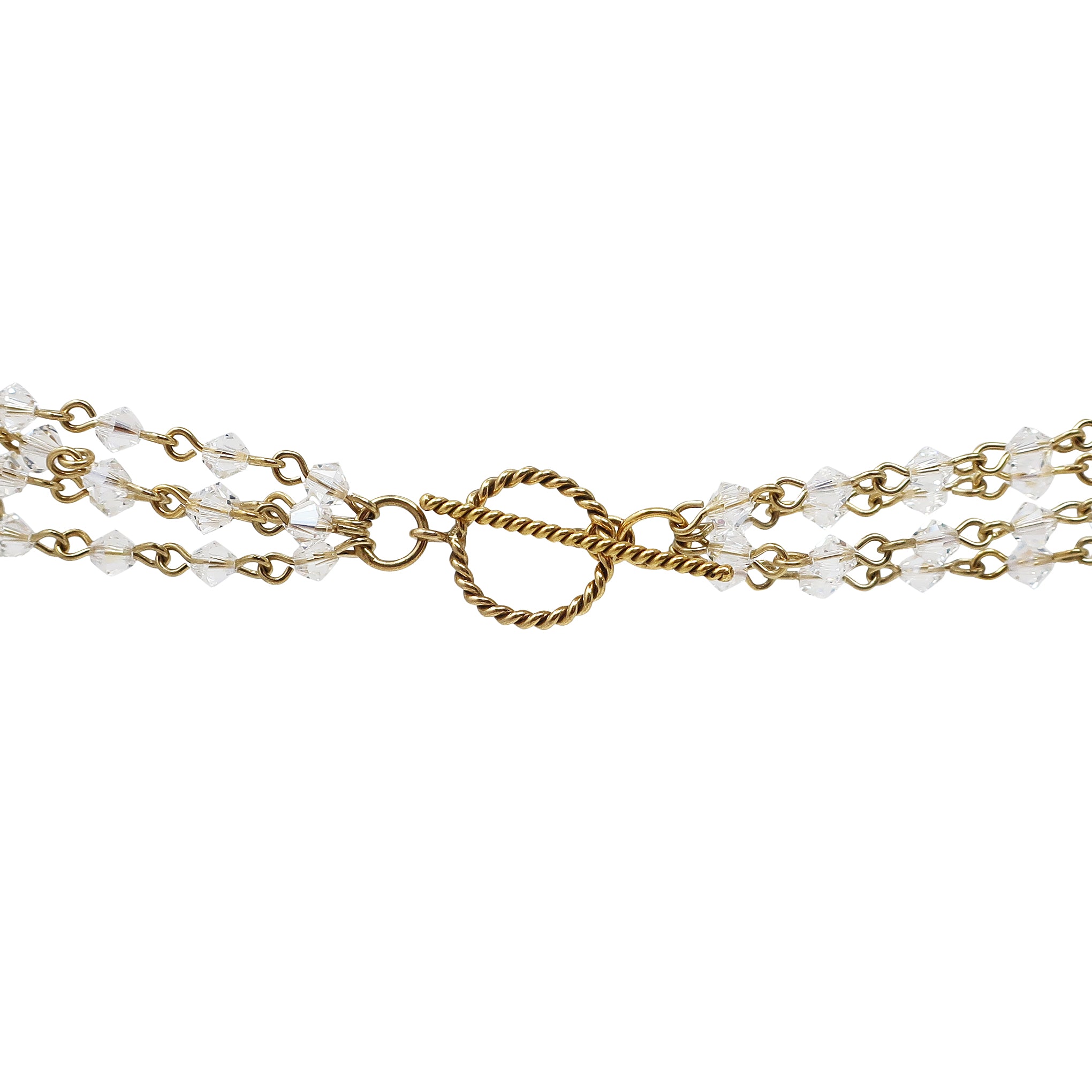 VSA Maria Cross Magdalena Necklace in Gold and Bicone Clear Crystal
