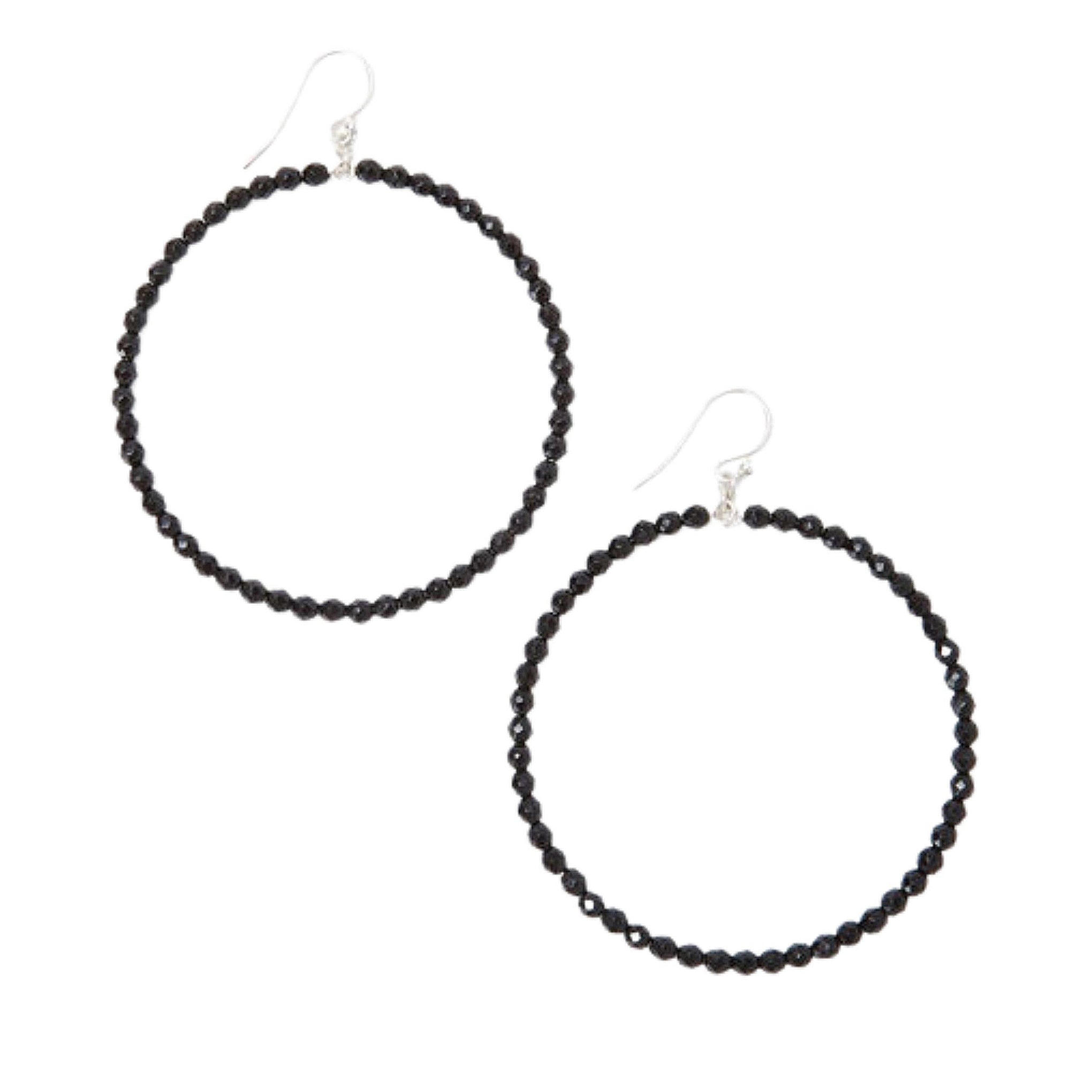Chan Luu 2 Inch Silver Hoop Earrings in Black Onyx