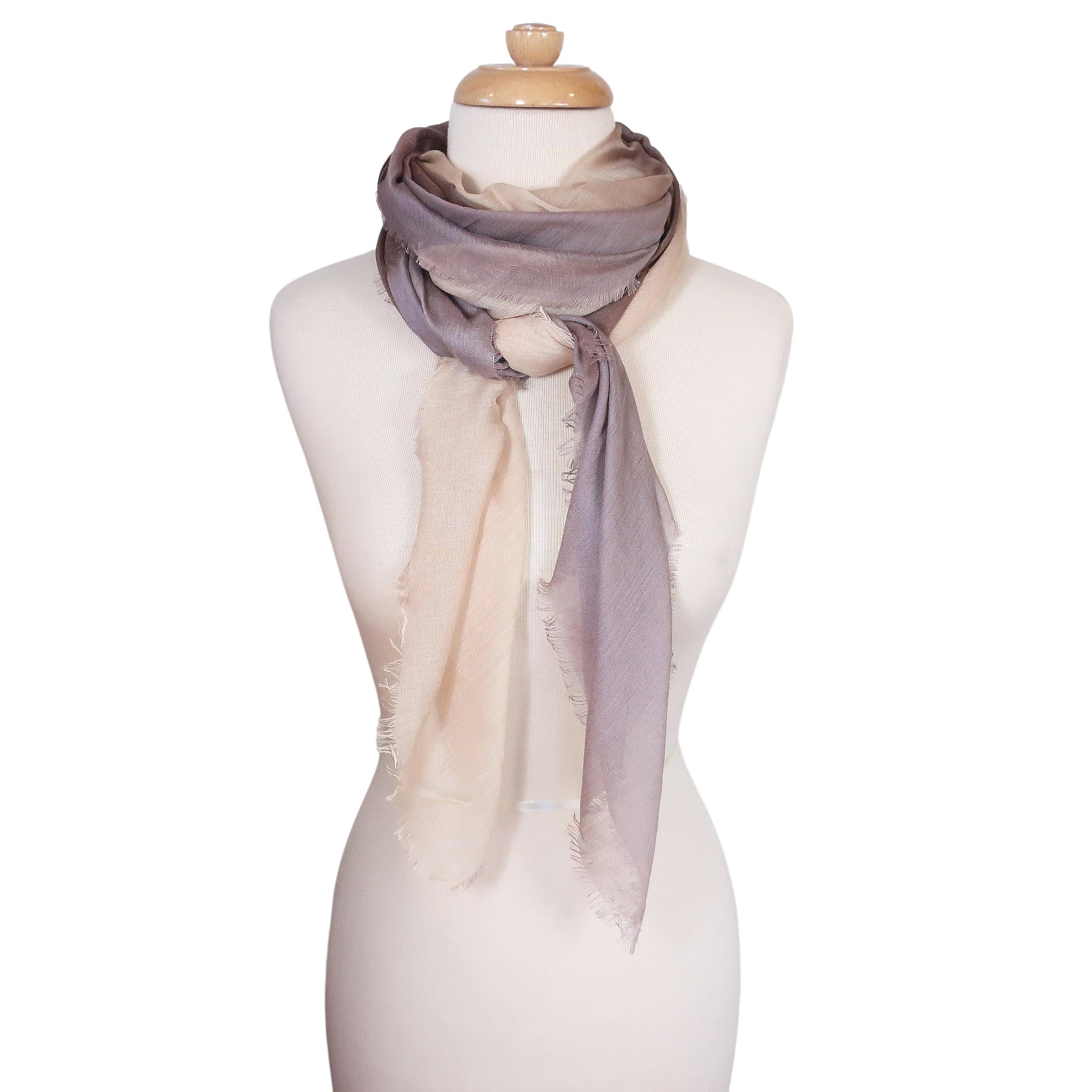 Blue Pacific Dream Cashmere and Silk Scarf in Tan and Taupe 47 x 37