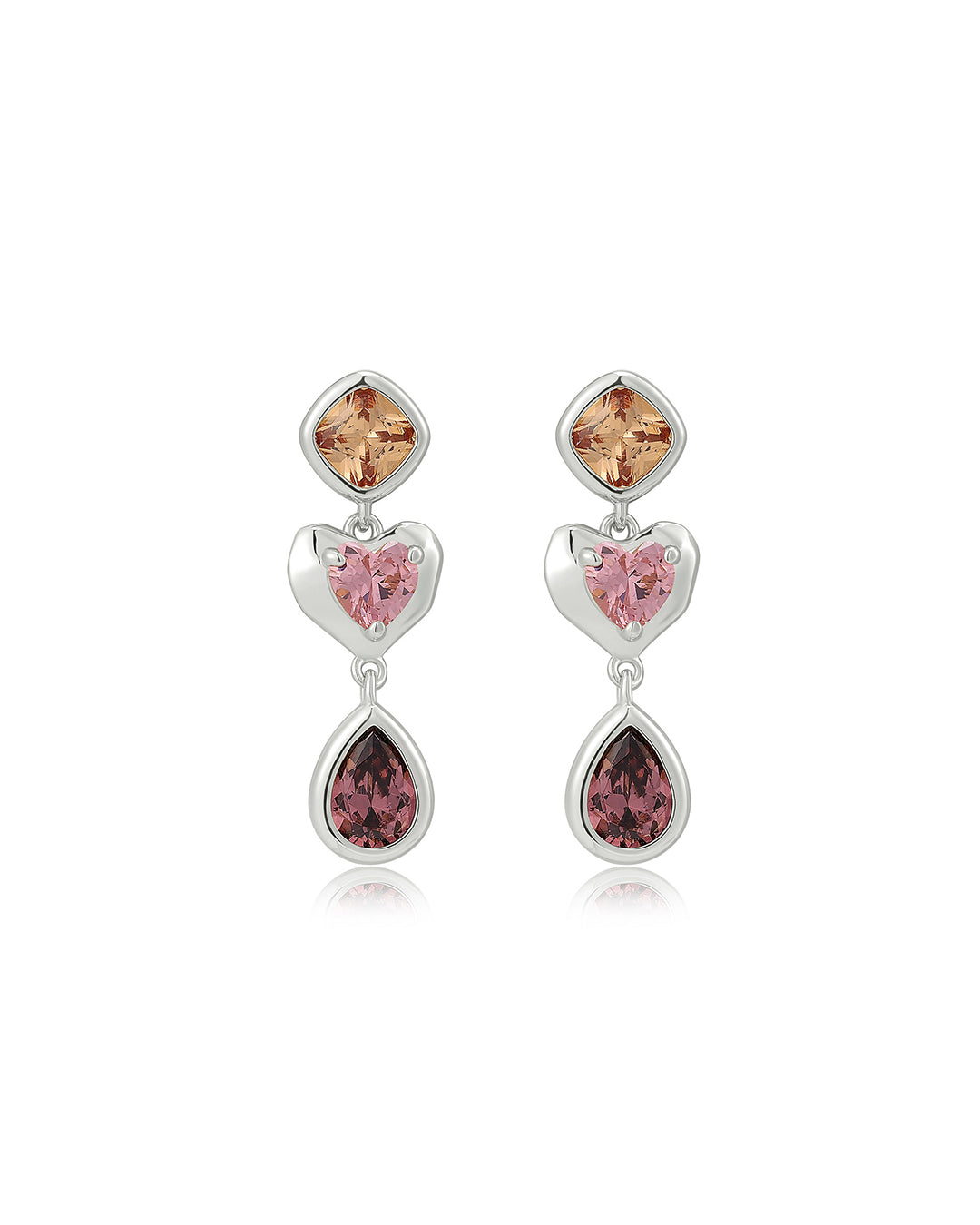 Luv Aj Heart Stone Stud Dangle Earrings in Rhodium Plated in Multicolor CZ