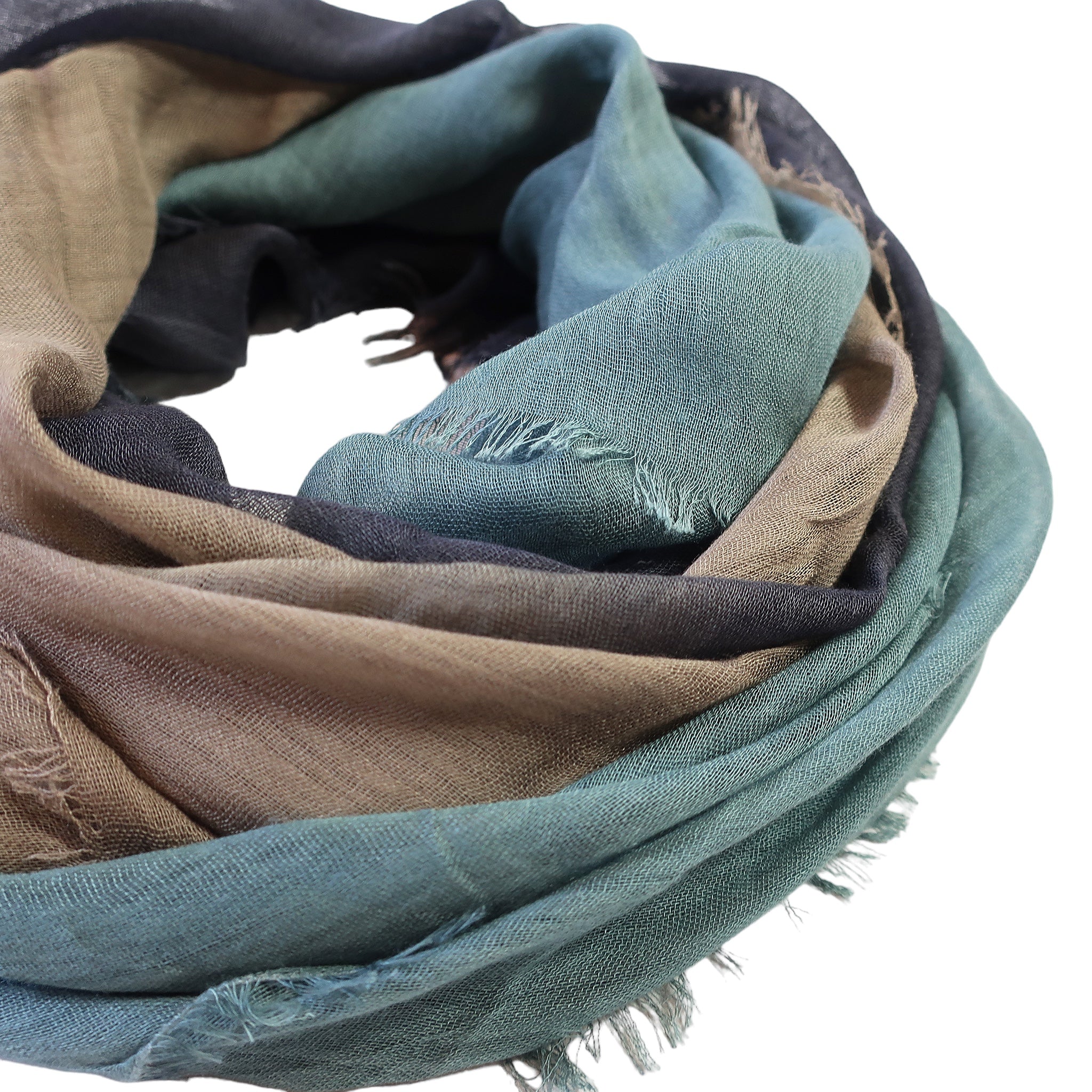 Blue Pacific Dream Cashmere and Silk Scarf in Denim and Olive 47 x 37