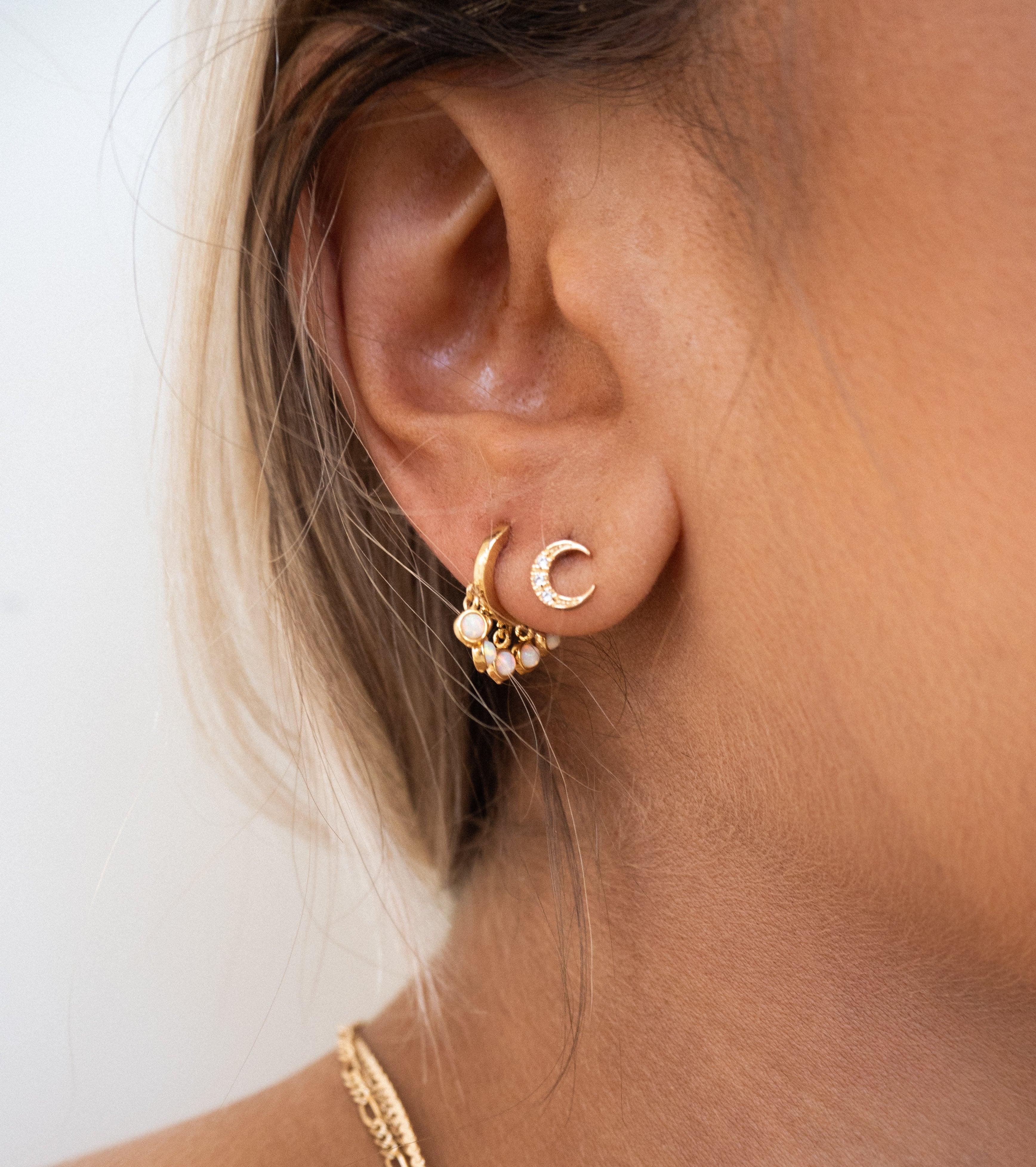 Five and Two Zoey Huggie Hoop Opal Multi Charm Earrings in 14k Gold Plated