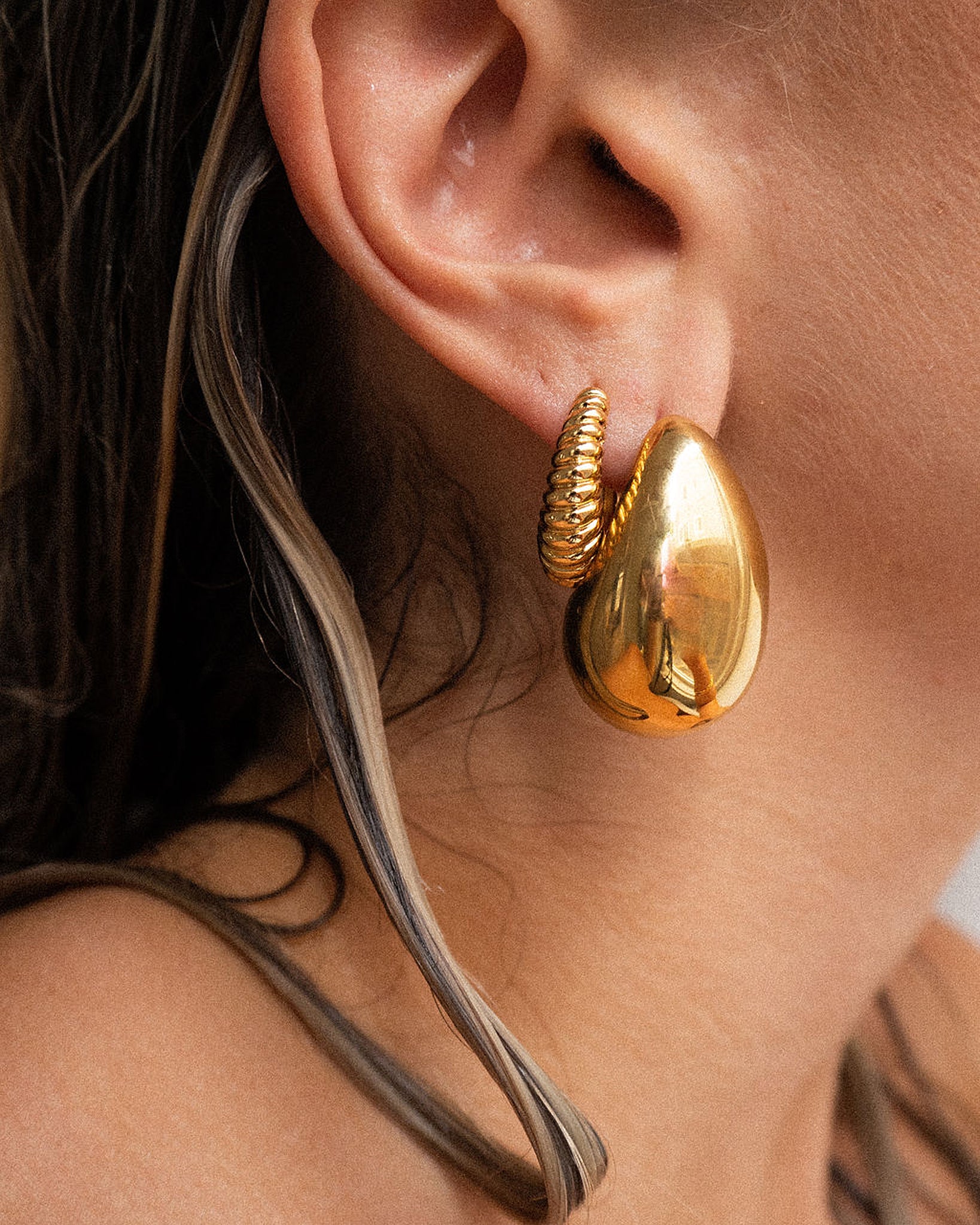 Luv Aj Gia Teardrop Hoop Earrings in Polished 14k Gold Plated