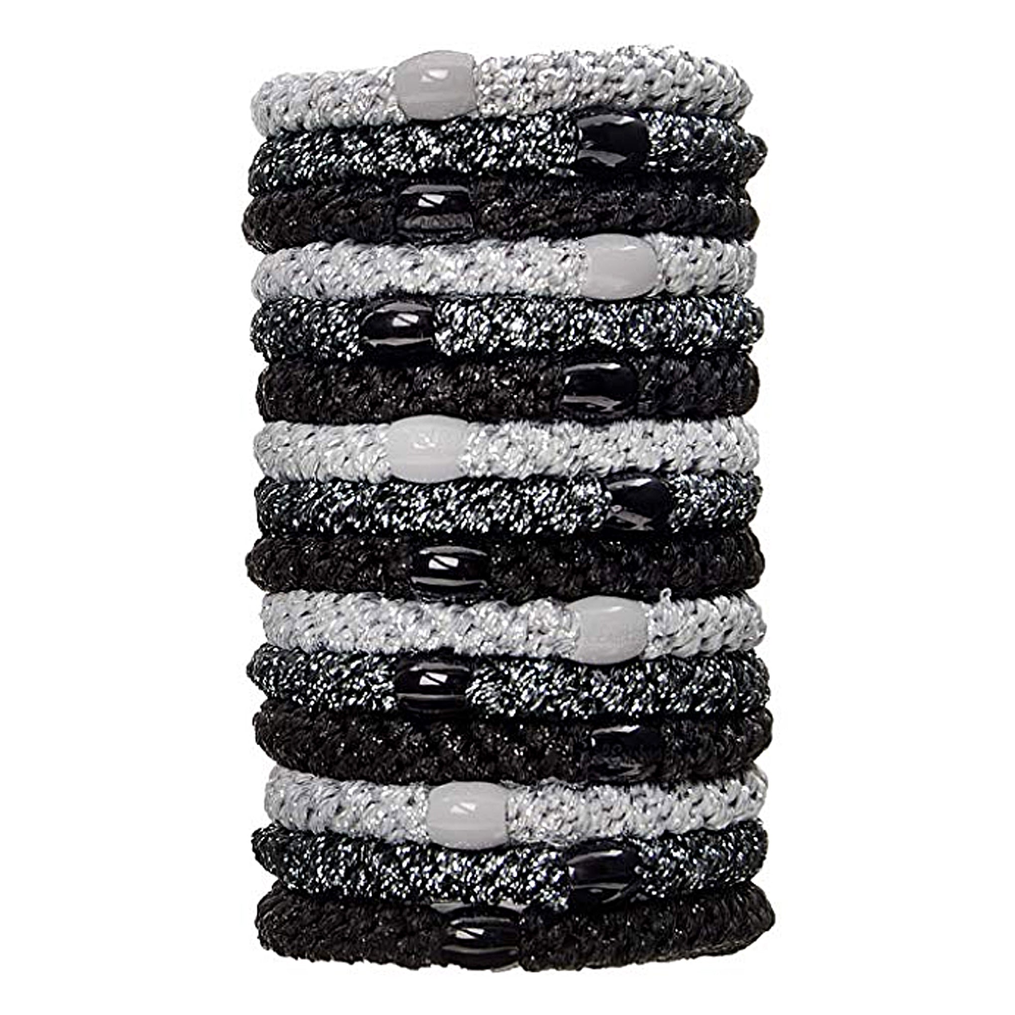 image of stacked L. Erickson Grab and Go Pony Tube Hair Ties in Black Metallic 15 Pack
