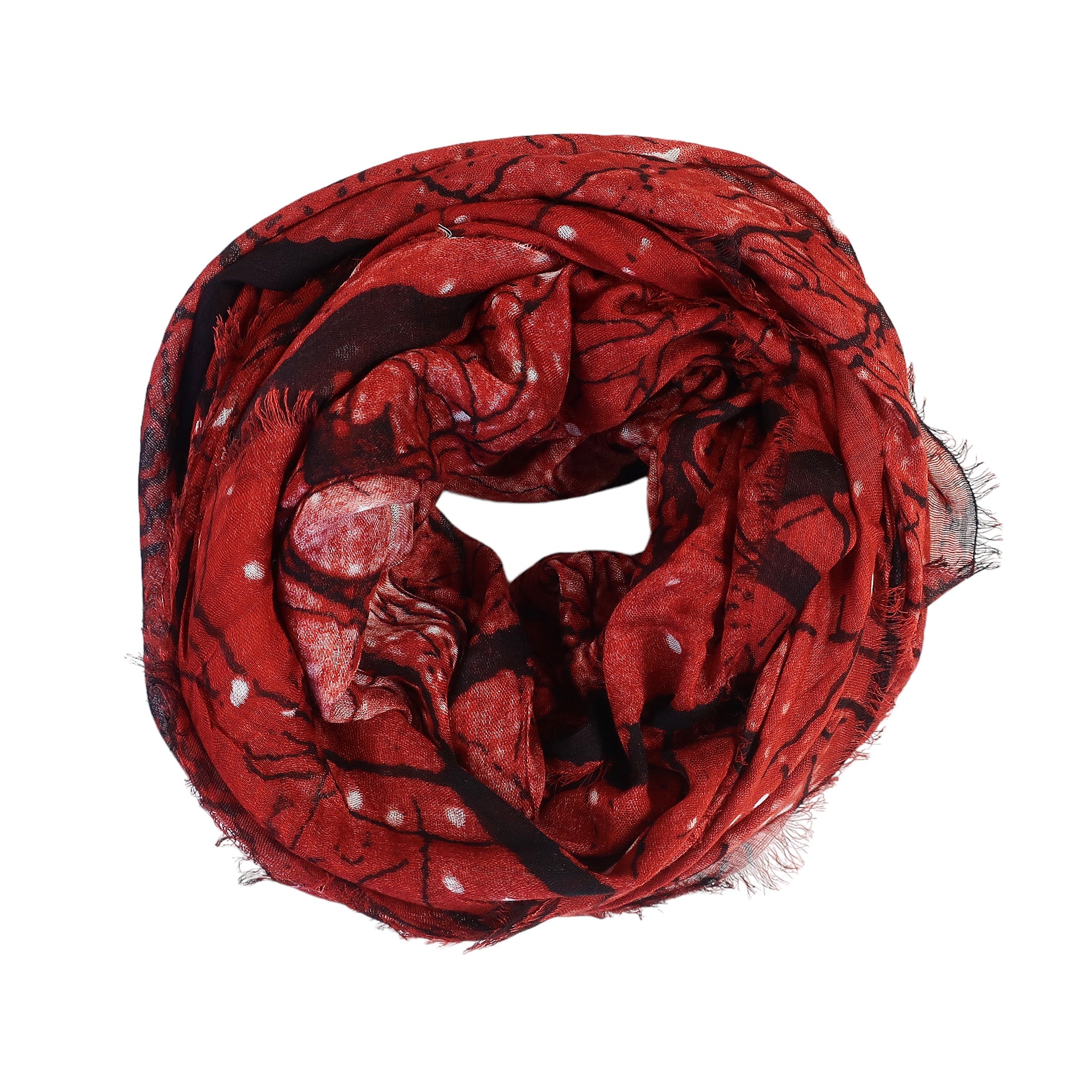 Blue Pacific Cashmere and Silk Sky and Tree Print Scarf in Marsala Red