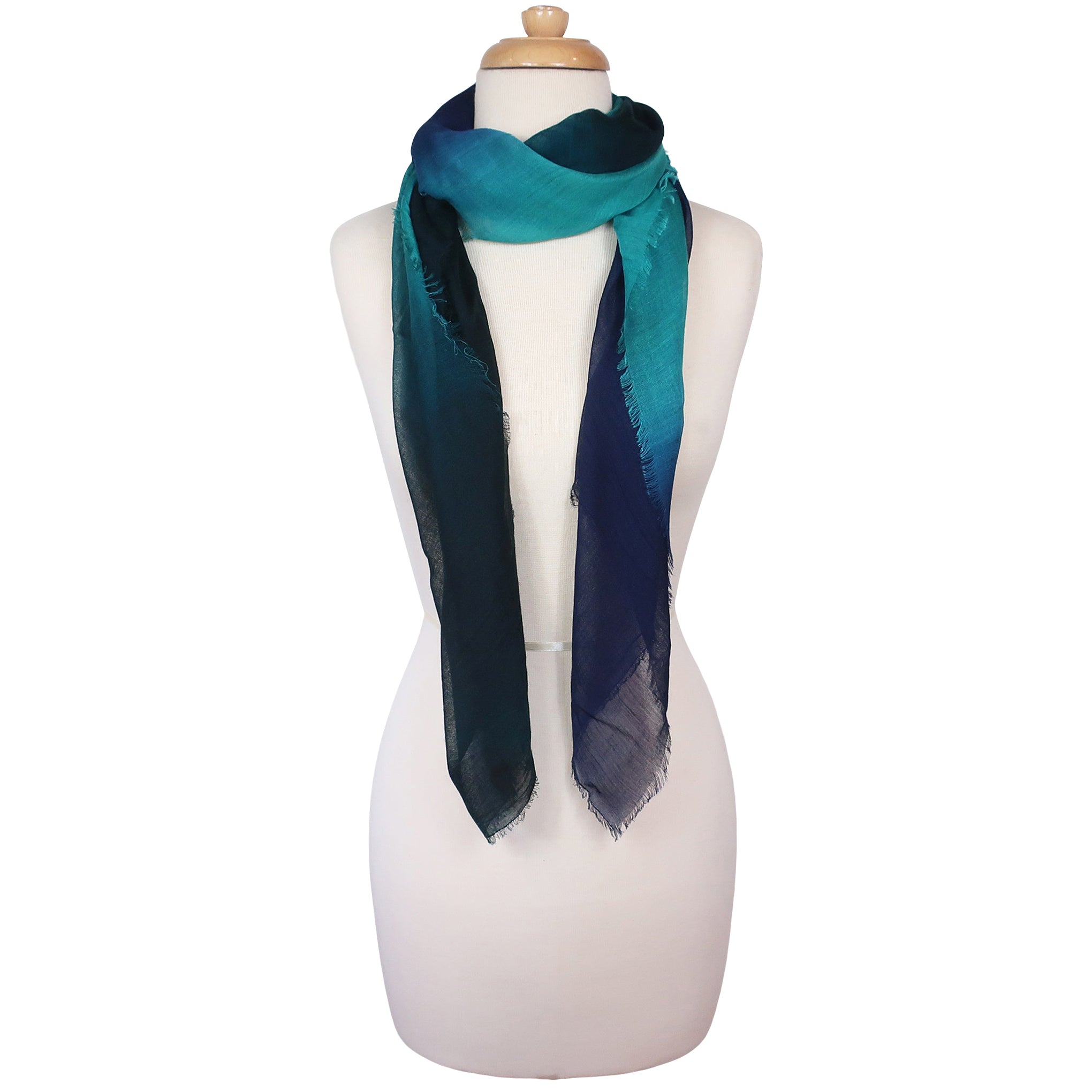 Blue Pacific Dream Cashmere and Silk Scarf in Teal Turquoise and Navy 47 x 37