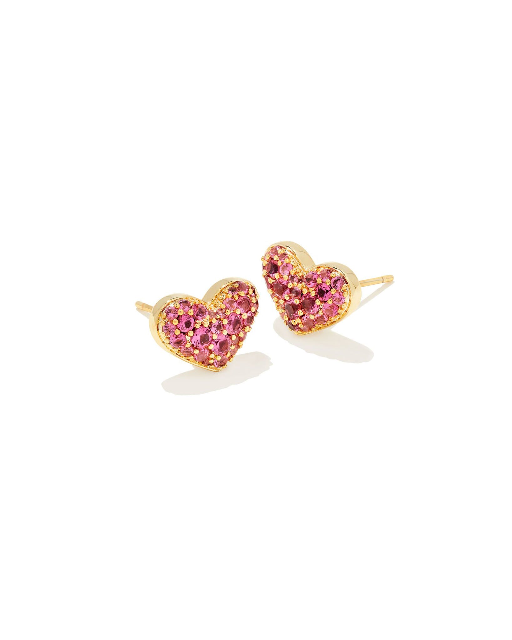 Kendra Scott Ari Pave Crystal Heart Stud Earrings in Pink Crystal and Gold Plated