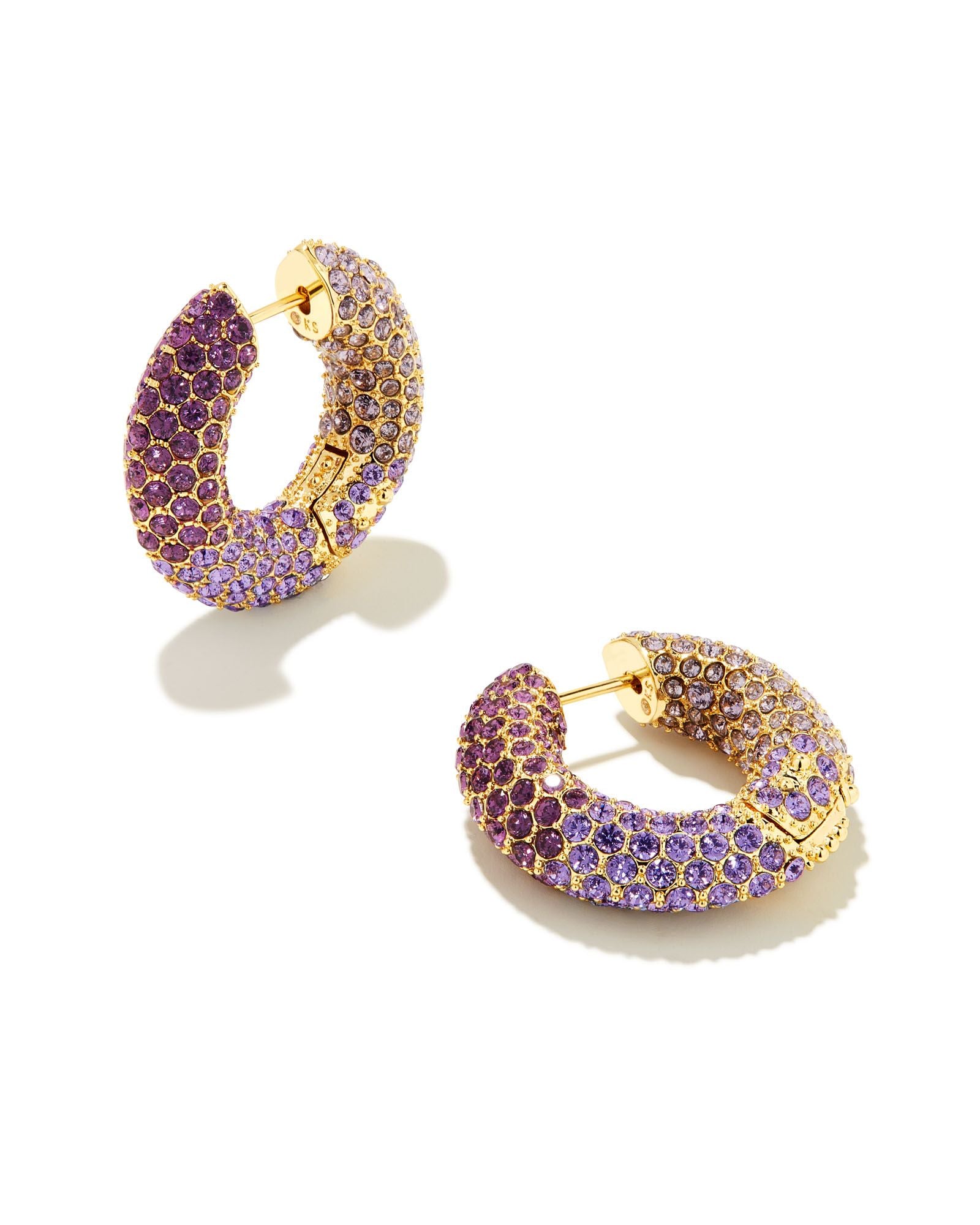 Kendra Scott Mikki Pave Hoop Earrings in Purple Mauve Ombre Mix and Gold