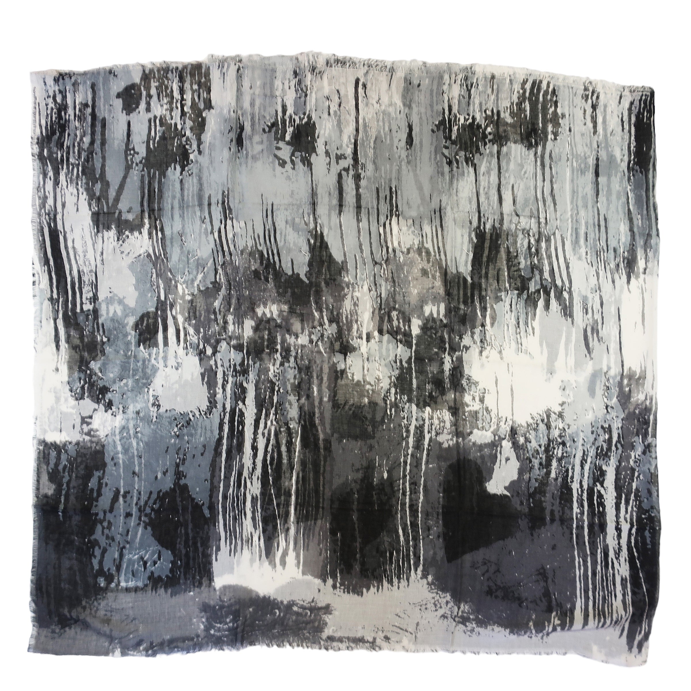 Blue Pacific Cashmere and Silk Watercolor Scarf in Black and White