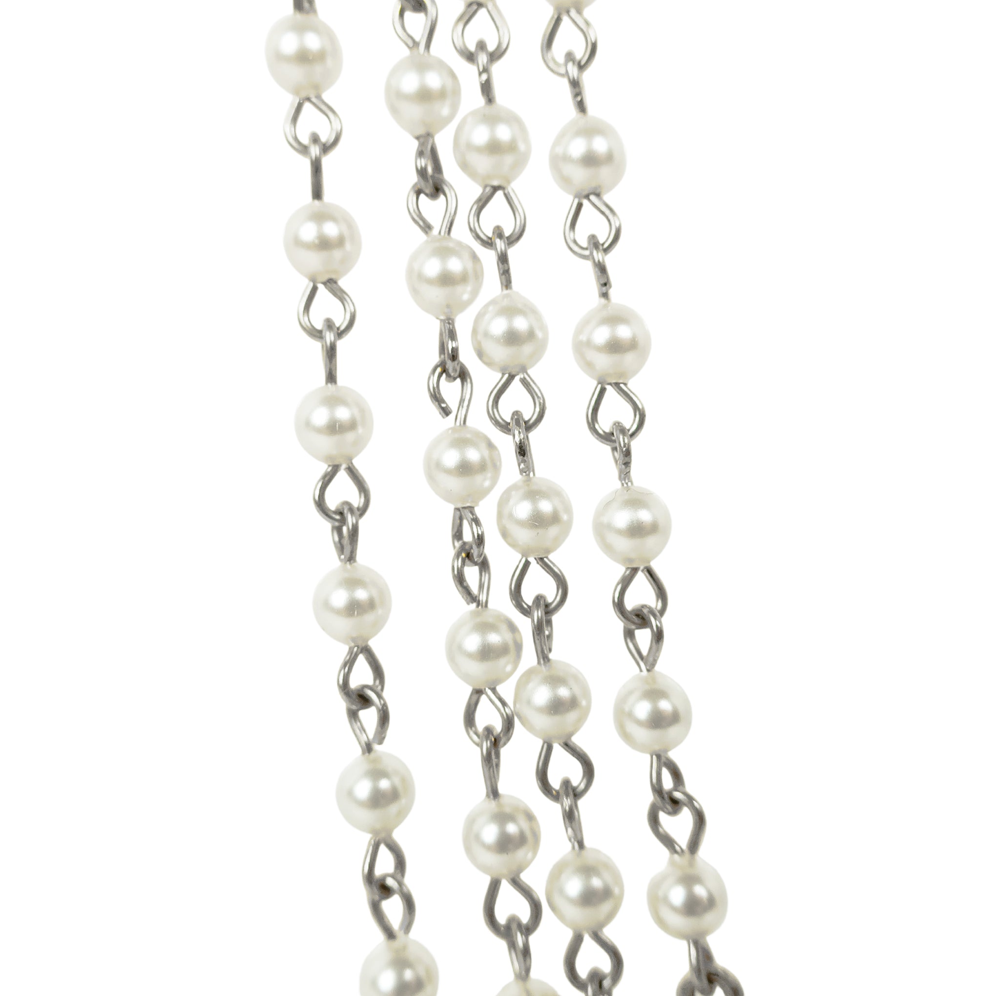 VSA Magdalena Statement Necklace in Silver and 4mm Cream Crystal Pearl Beads