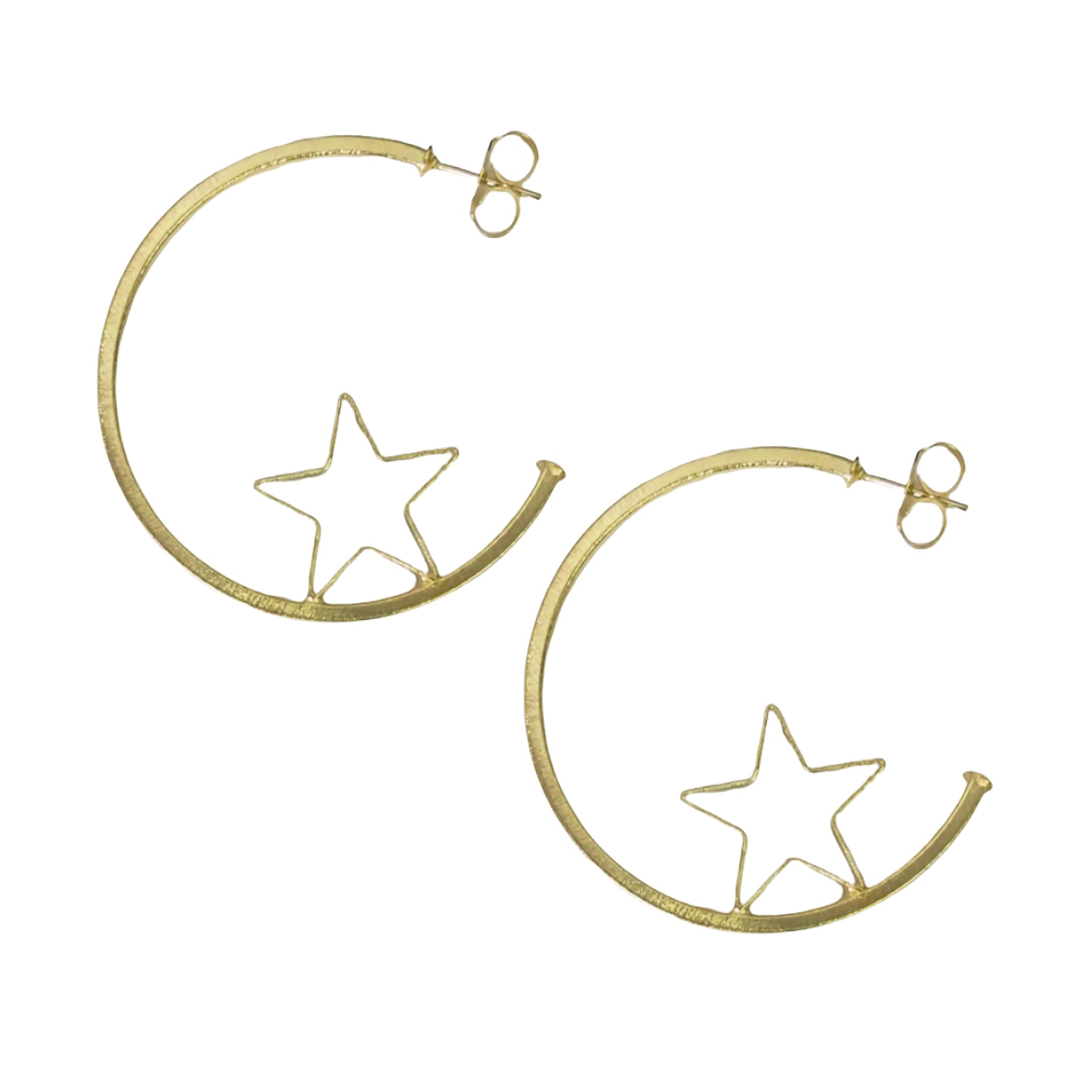 Sheila Fajl Star Gazing Hoop Earrings in Brushed Gold Plated