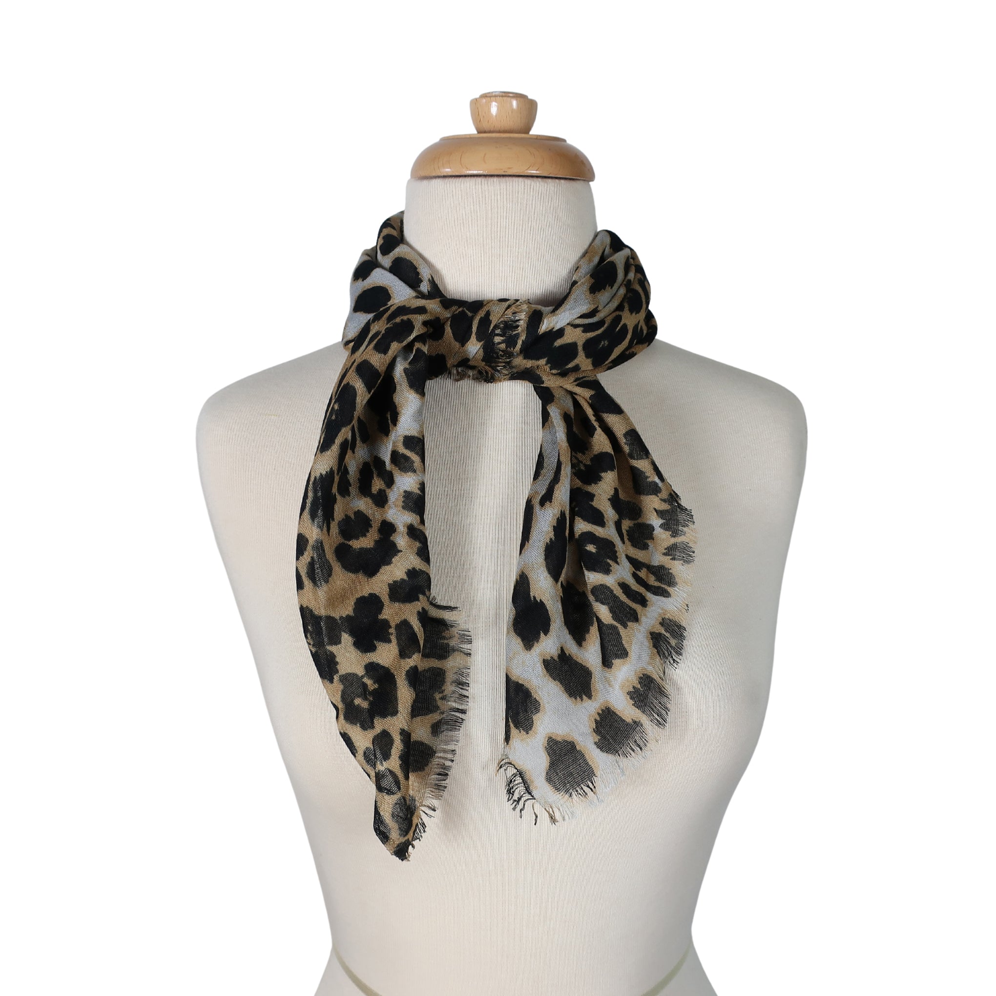 Blue Pacific Animal Print Cashmere and Silk Scarf Neckerchief in Tan Leopard