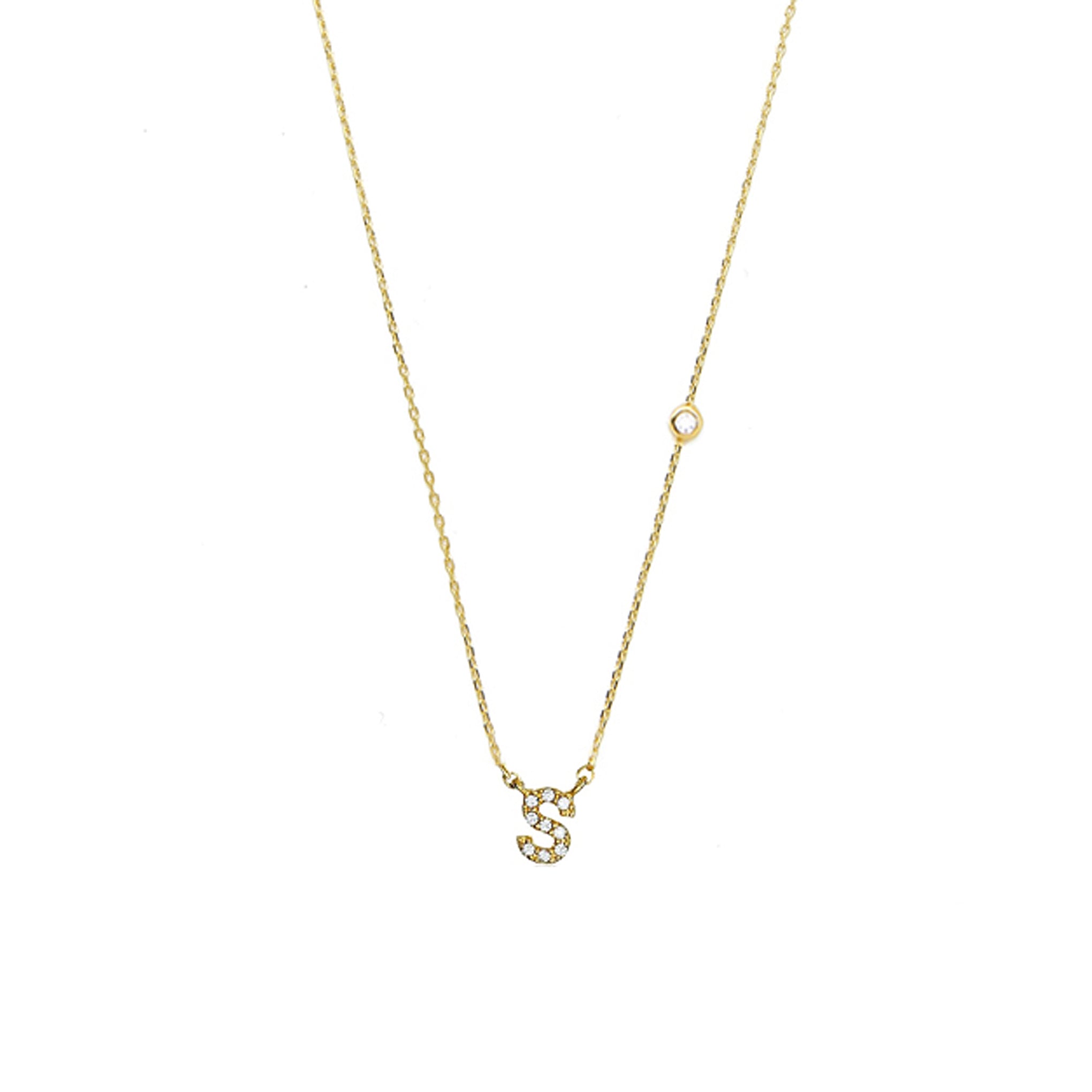 Tai Delicate Initial Pendant Necklace in Clear CZ and 14k Gold Plated