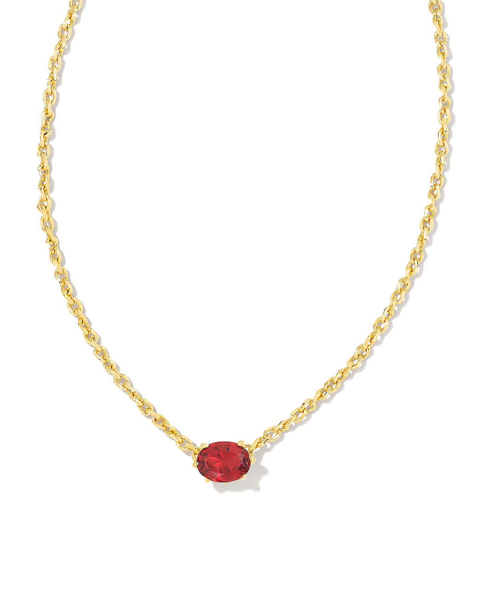 Kendra Scott Cailin Oval Pendant Necklace in Burgundy Red Crystal and Gold