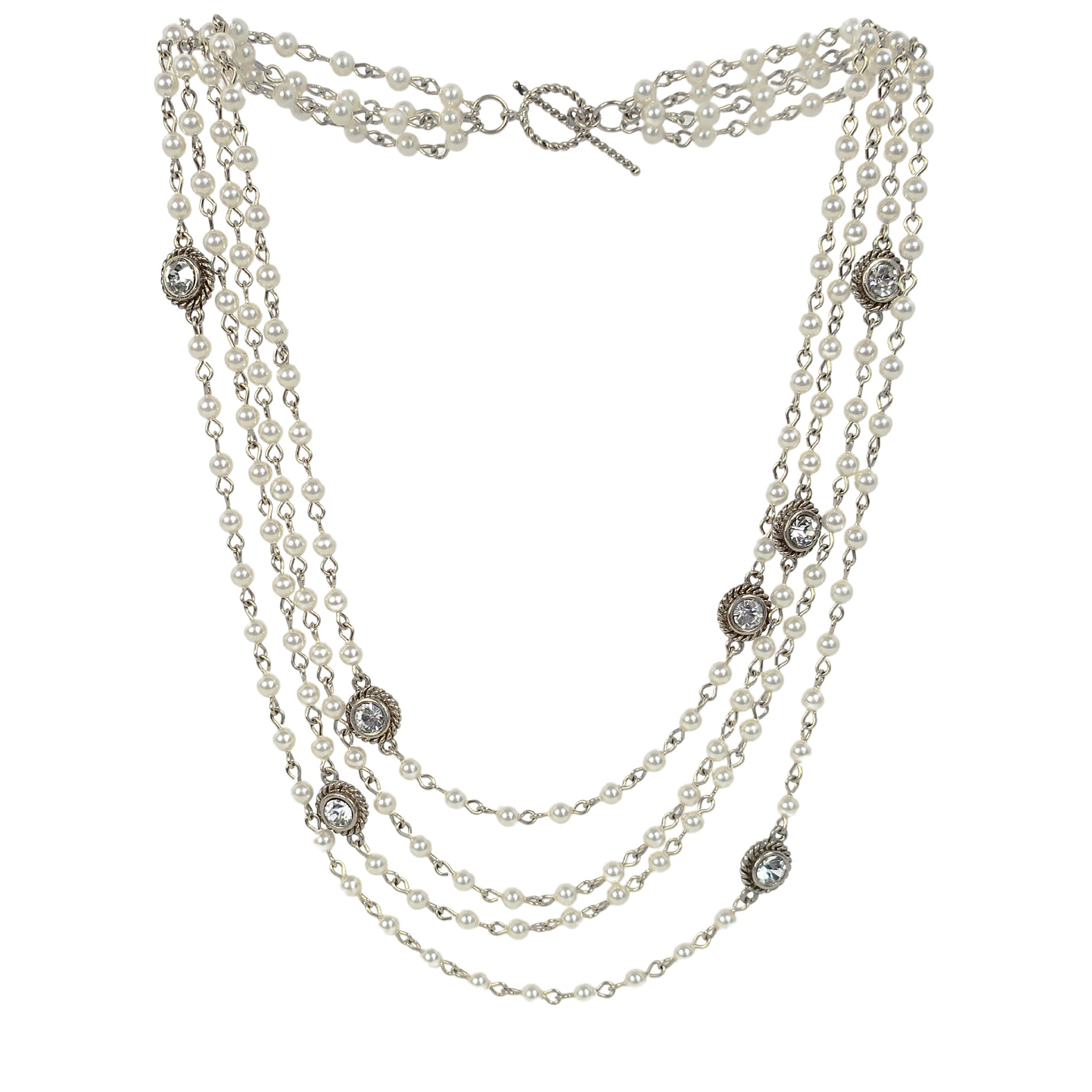 VSA Magdalena Statement Necklace in Silver and 4mm Cream Crystal Pearl Beads