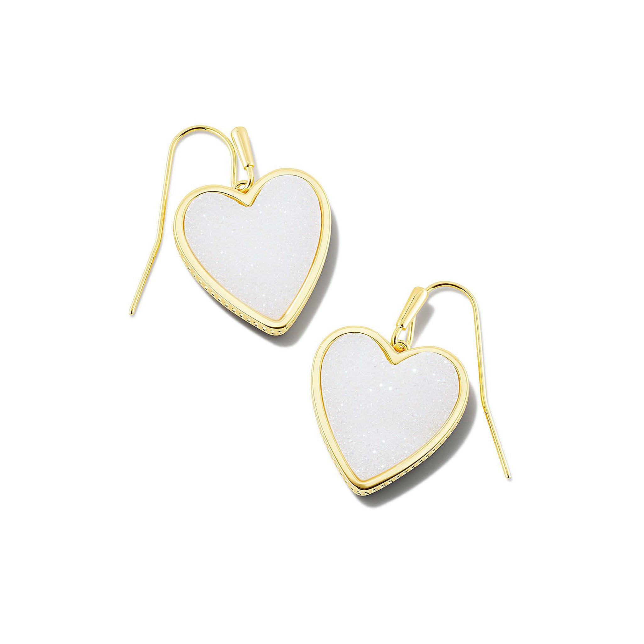 Kendra Scott Heart Dangle Drop Earrings in Iridescent Drusy and Gold
