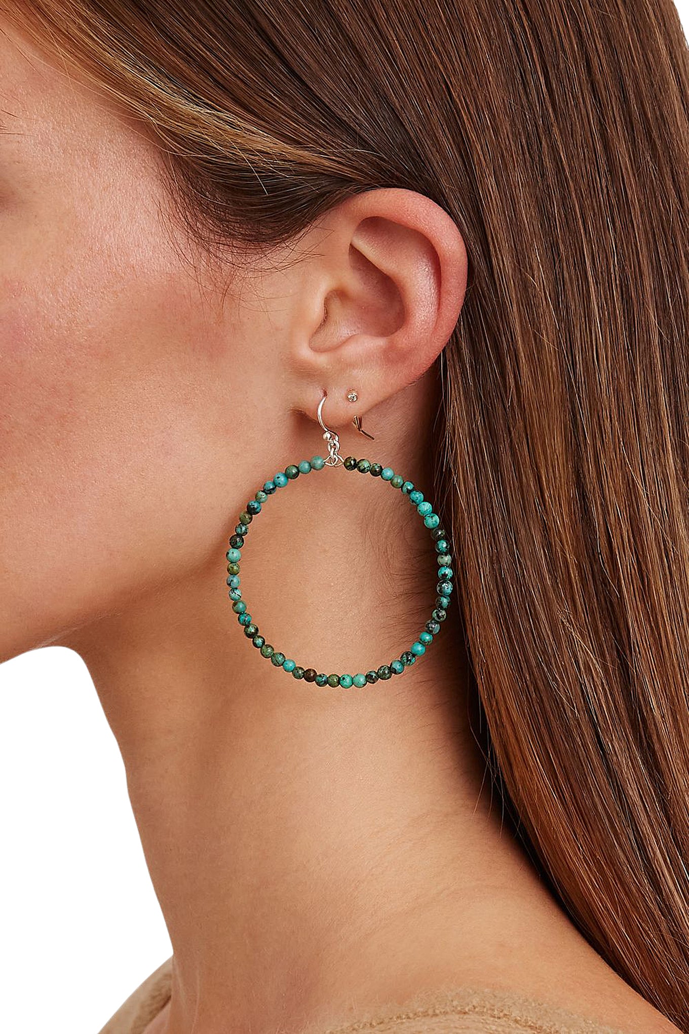 Chan Luu 2 Inch Silver Hoop Earrings in African Turquoise