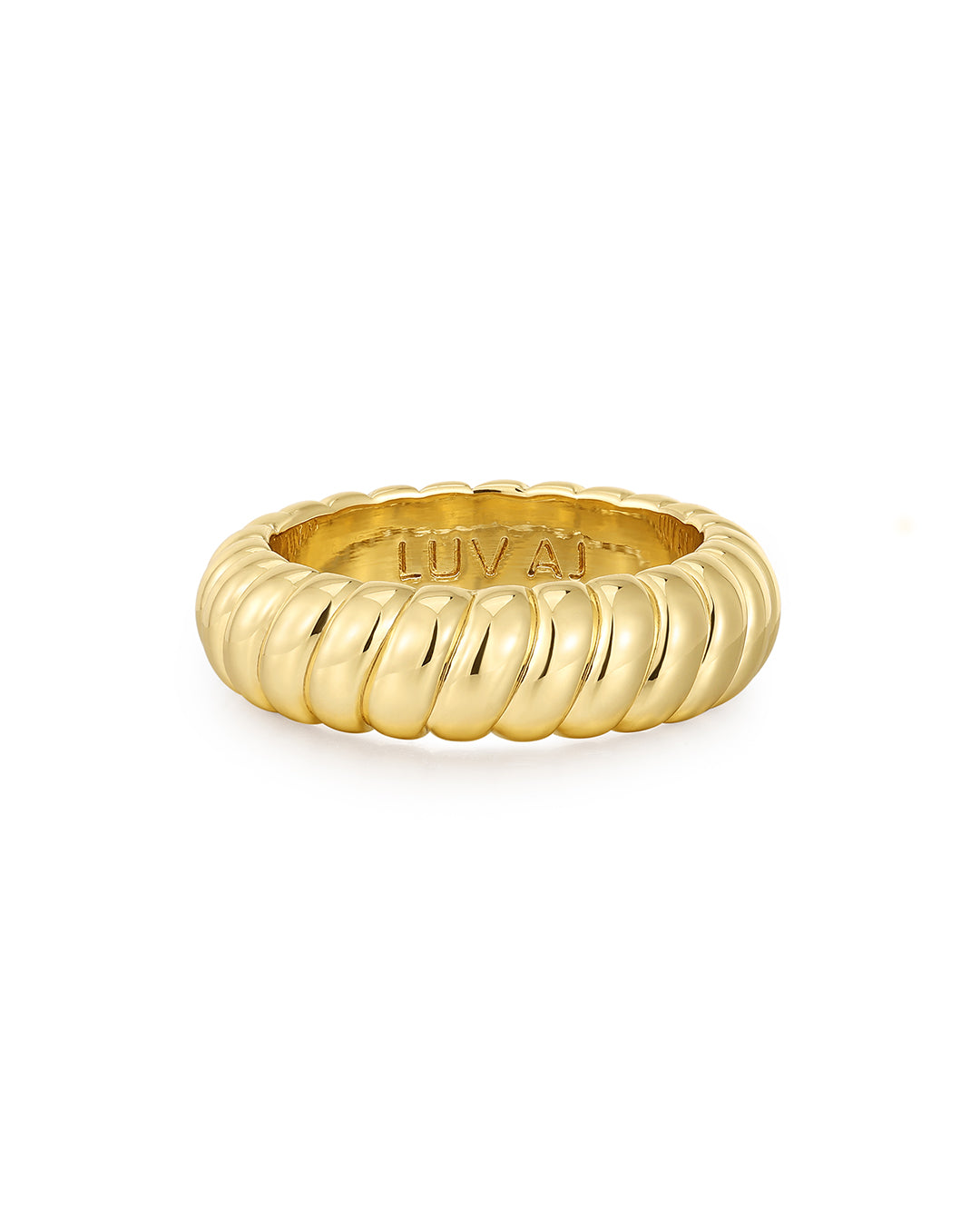 Luv Aj Ridged Marbella Band Stacking Ring in 14k Gold Plated