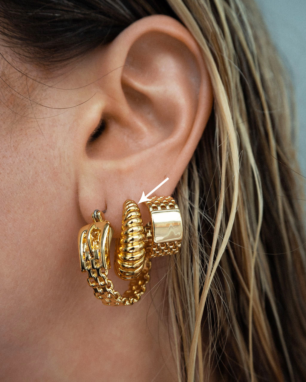 Luv Aj Ridged Marbella Teardrop Hoop Earrings in Polished 14k Gold Plated