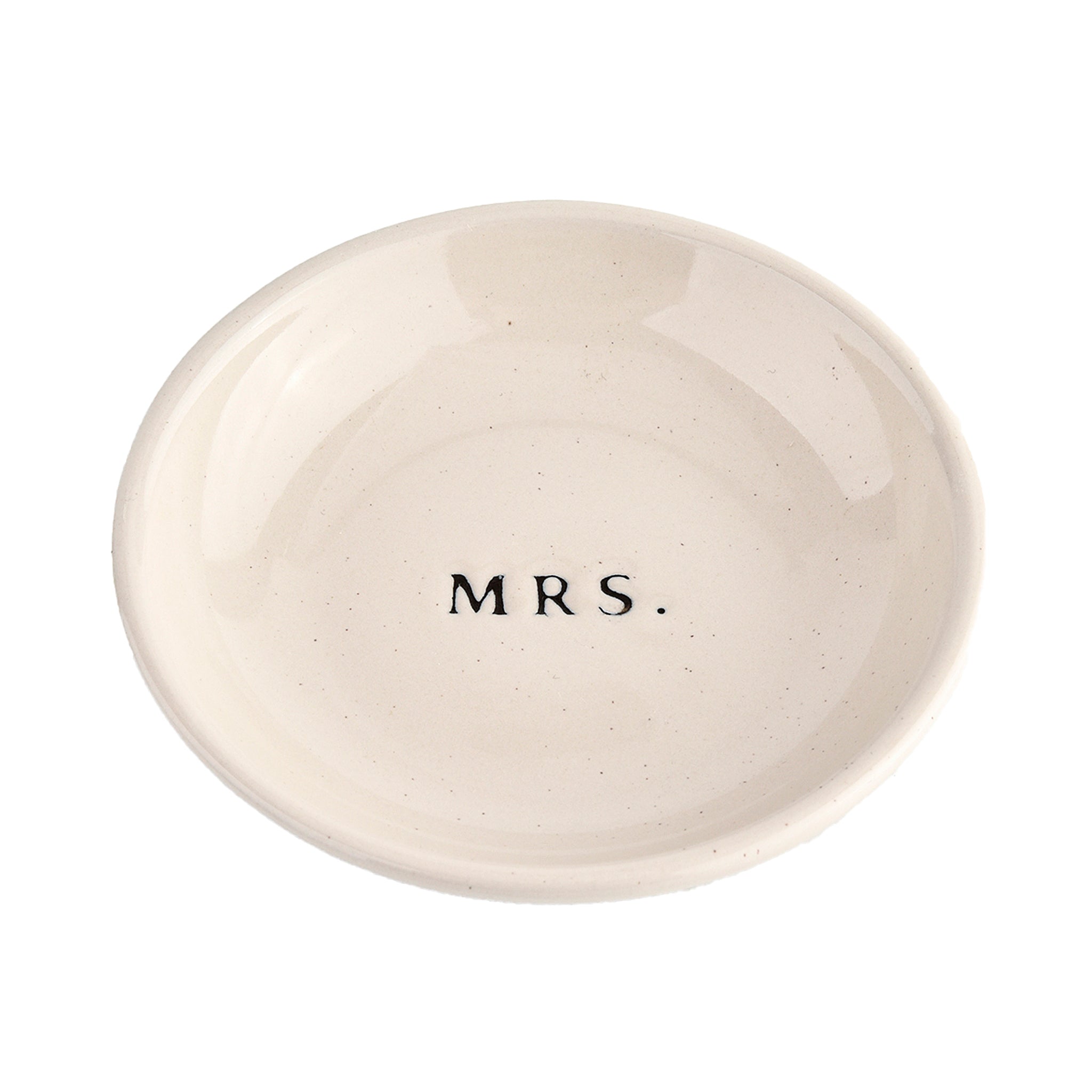 Mrs. Jewelry Storage Ring Dish in Speckled Cream Stoneware