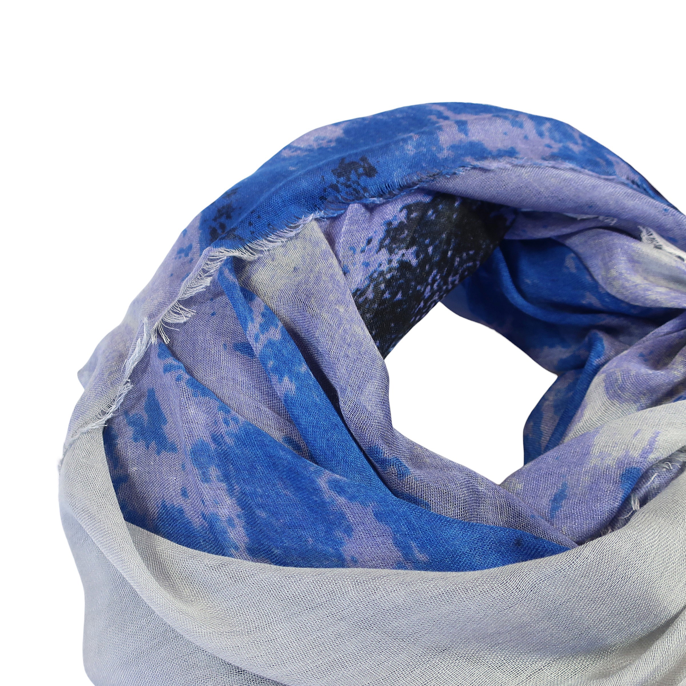 Blue Pacific Cashmere and Silk Watercolor Scarf in Denim Blue and Silver