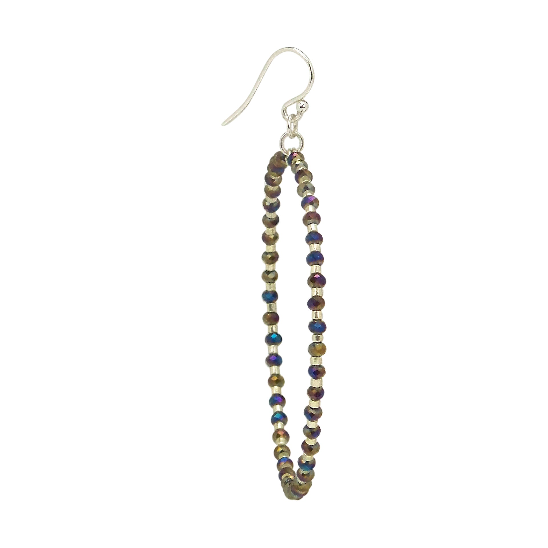 side image of Chan Luu Silver Hoop Earring with Twilight Crystals and Silver Seed Beads