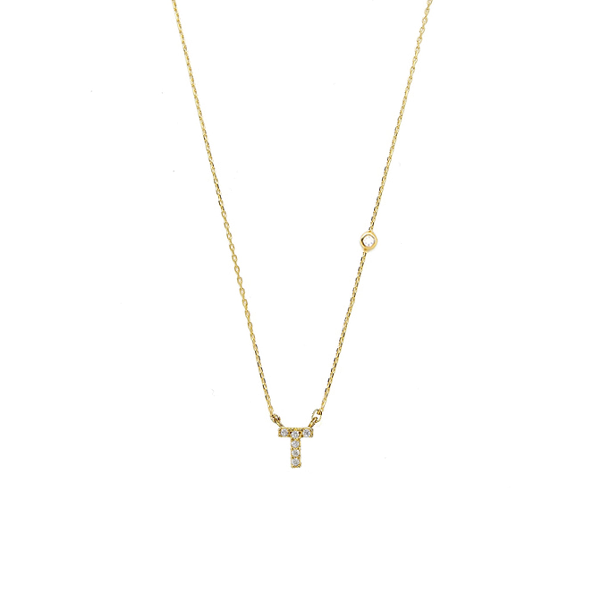 Tai Delicate Initial Pendant Necklace in Clear CZ and 14k Gold Plated