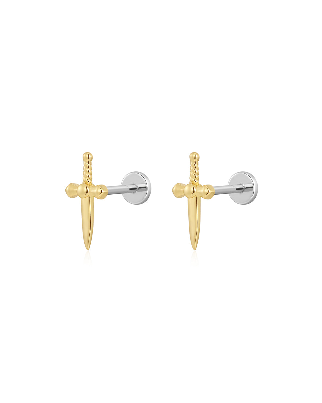 Luv Aj Dagger Flat Back Stud Earrings in Polished 14k Gold Plated