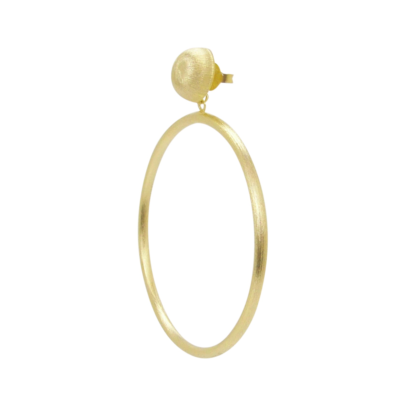 45 degree angle image of Sheila Fajl Visage Front Facing Hoop Earrings in Gold Plated