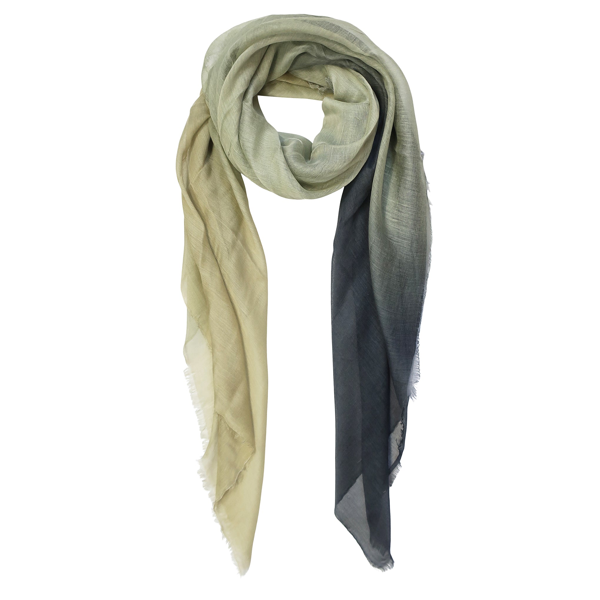Blue Pacific Dream Cashmere and Silk Scarf in Slate, Green, and Yellow 47 x 37